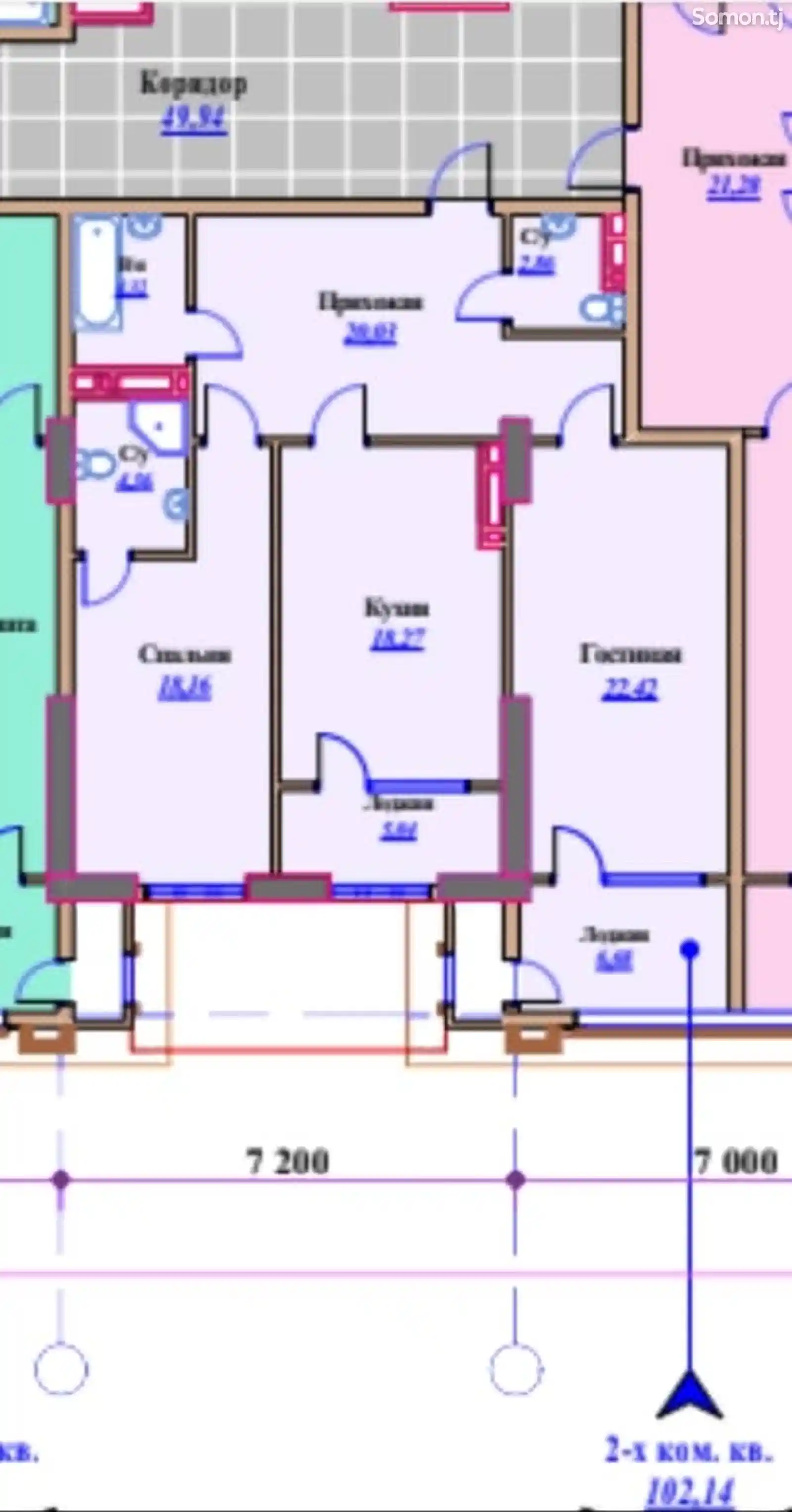 2-комн. квартира, 11 этаж, 103 м², Шохмансур