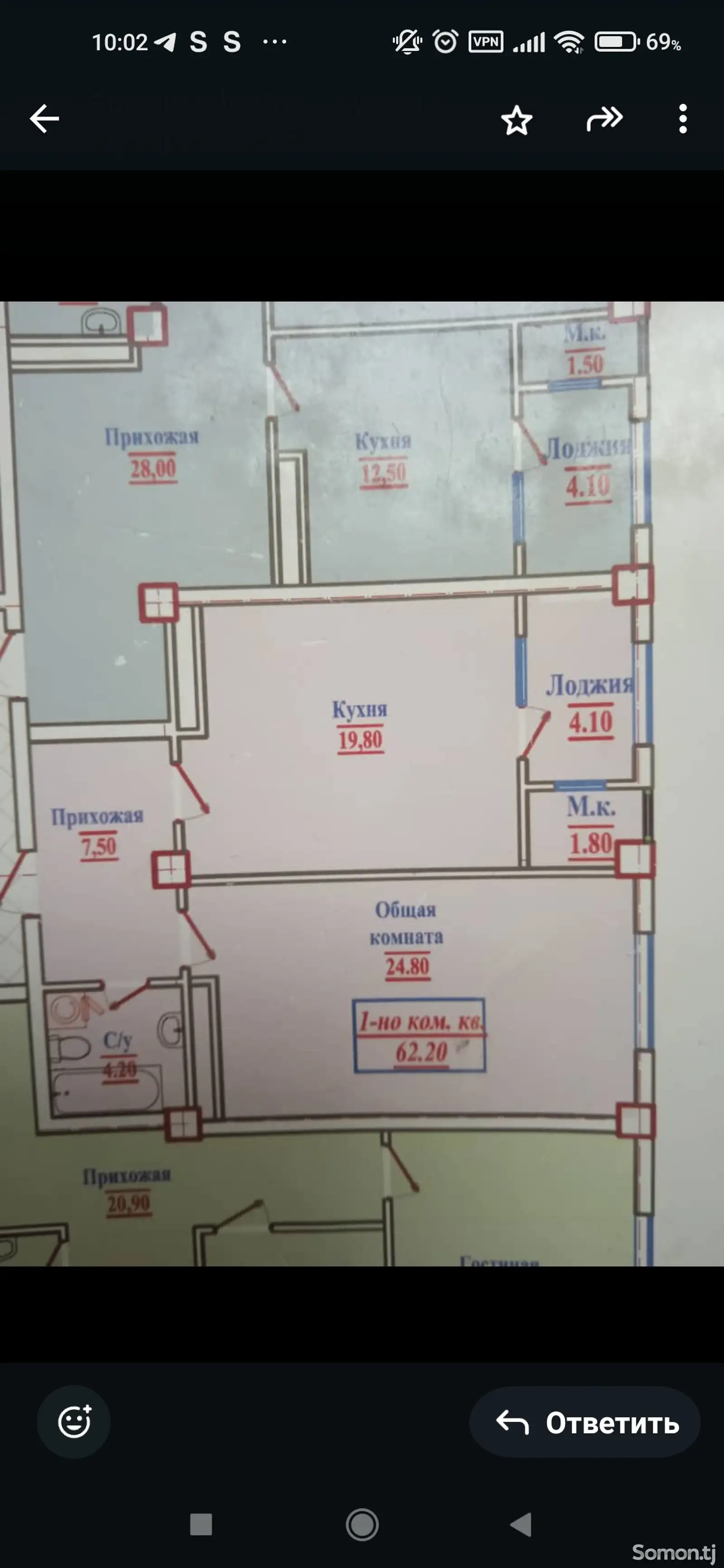 2-комн. квартира, 12 этаж, 63 м², Фирдавси-1