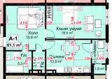 2-комн. квартира, 8 этаж, 61 м², Сино-7