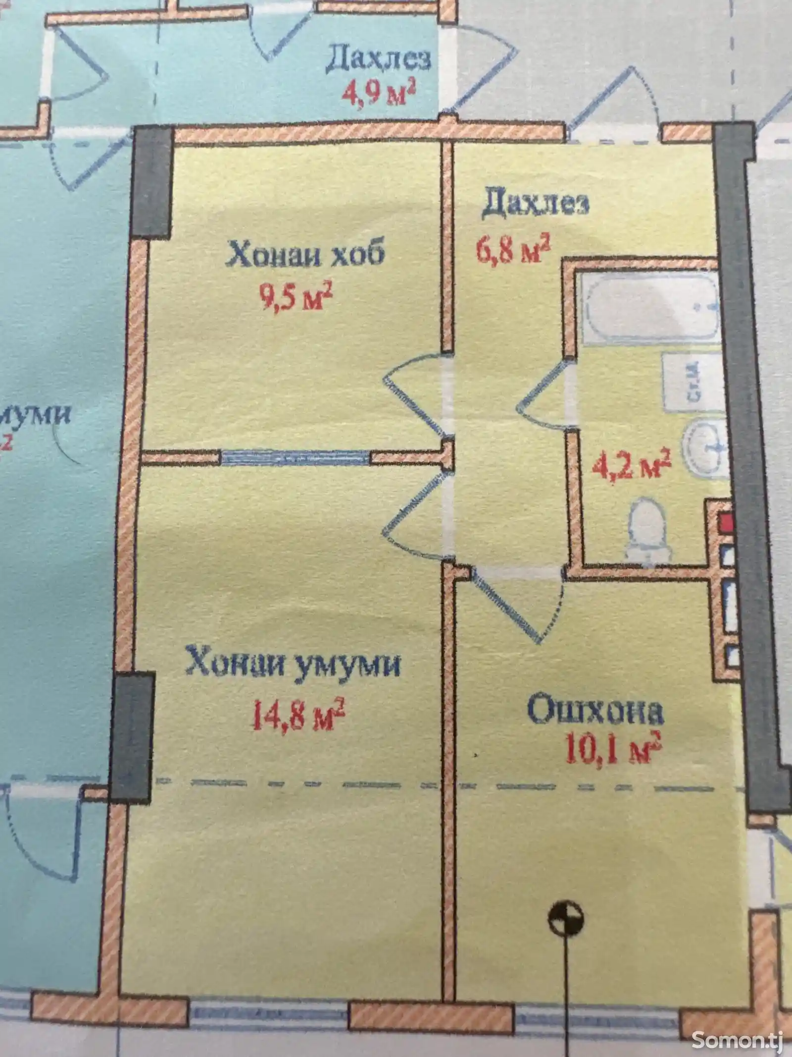 2-комн. квартира, 3 этаж, 45 м², назди хукумат-5