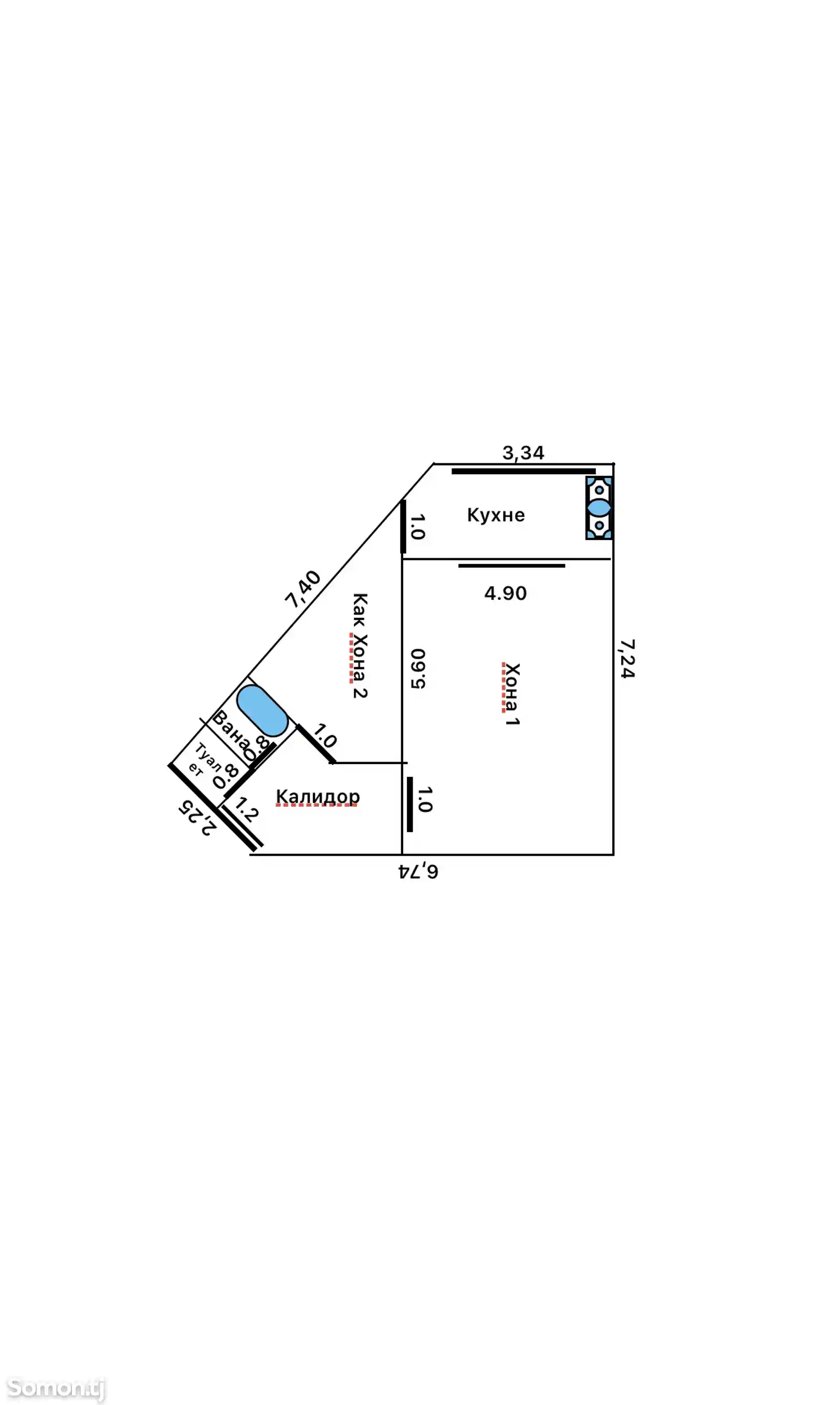 1-комн. квартира, 6 этаж, 42 м², Хитой-бозор-8