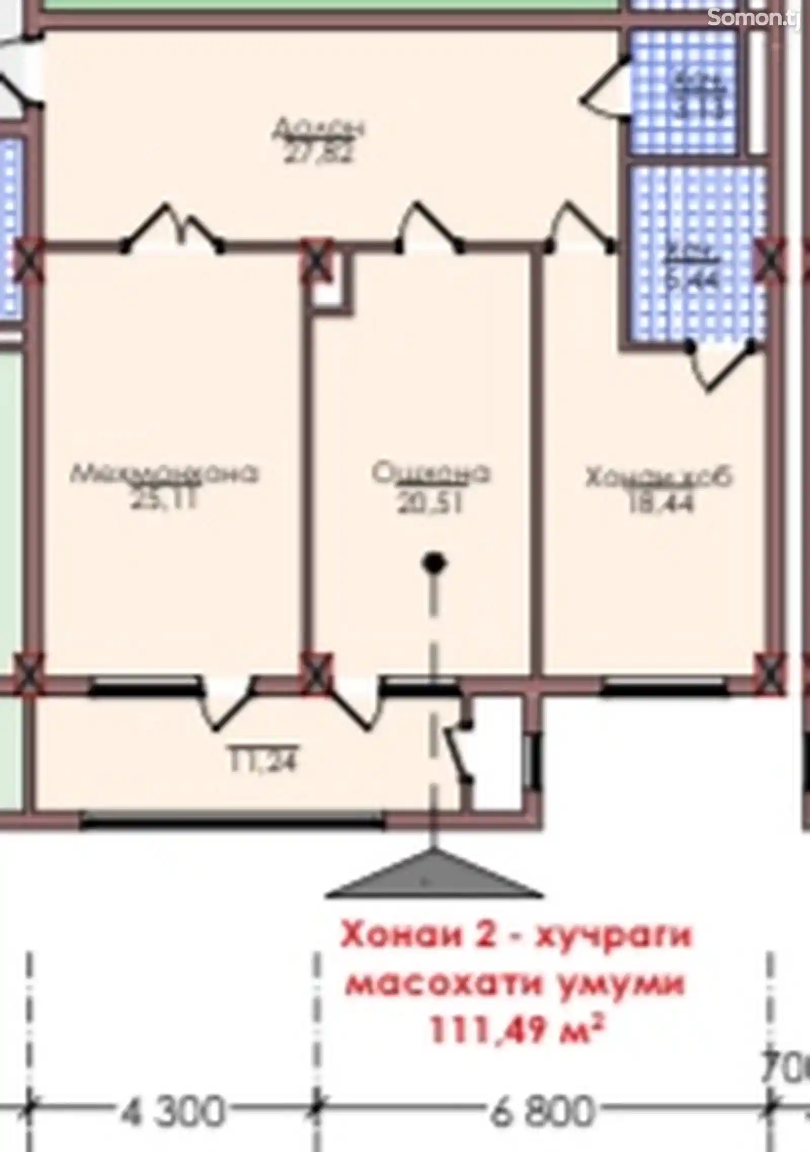 2-комн. квартира, 13 этаж, 111 м², Шохмансур-11