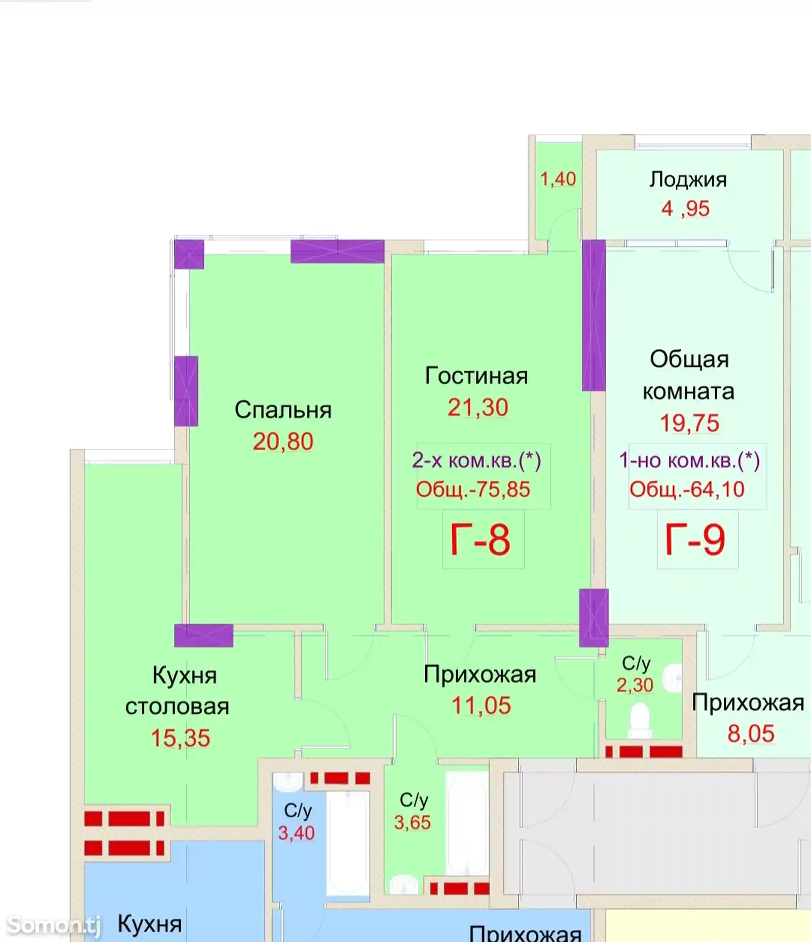 3-комн. квартира, 4 этаж, 76 м², 82 мкр, Эстакада-4