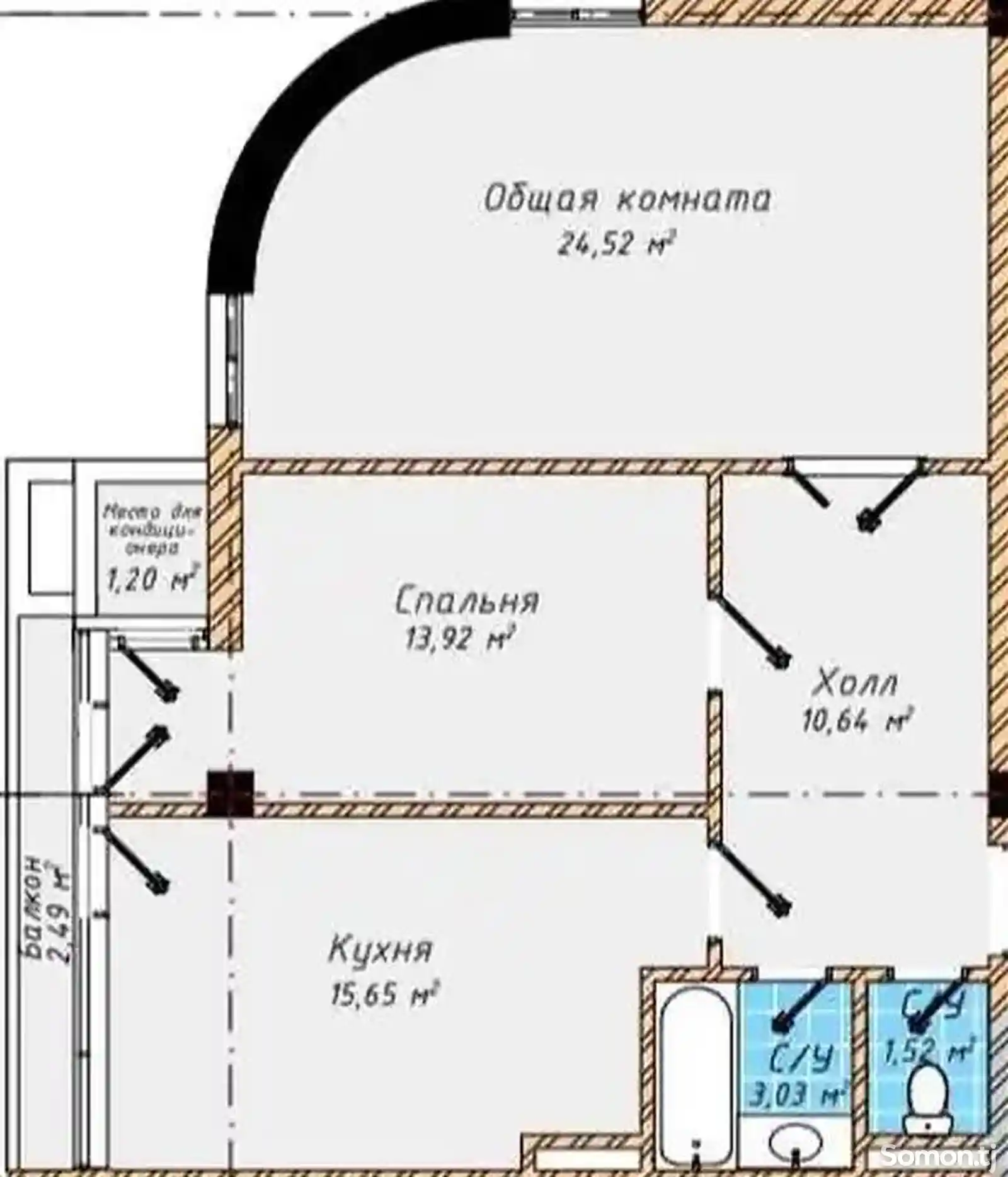 2-комн. квартира, 2 этаж, 75 м², Зарафшон-2