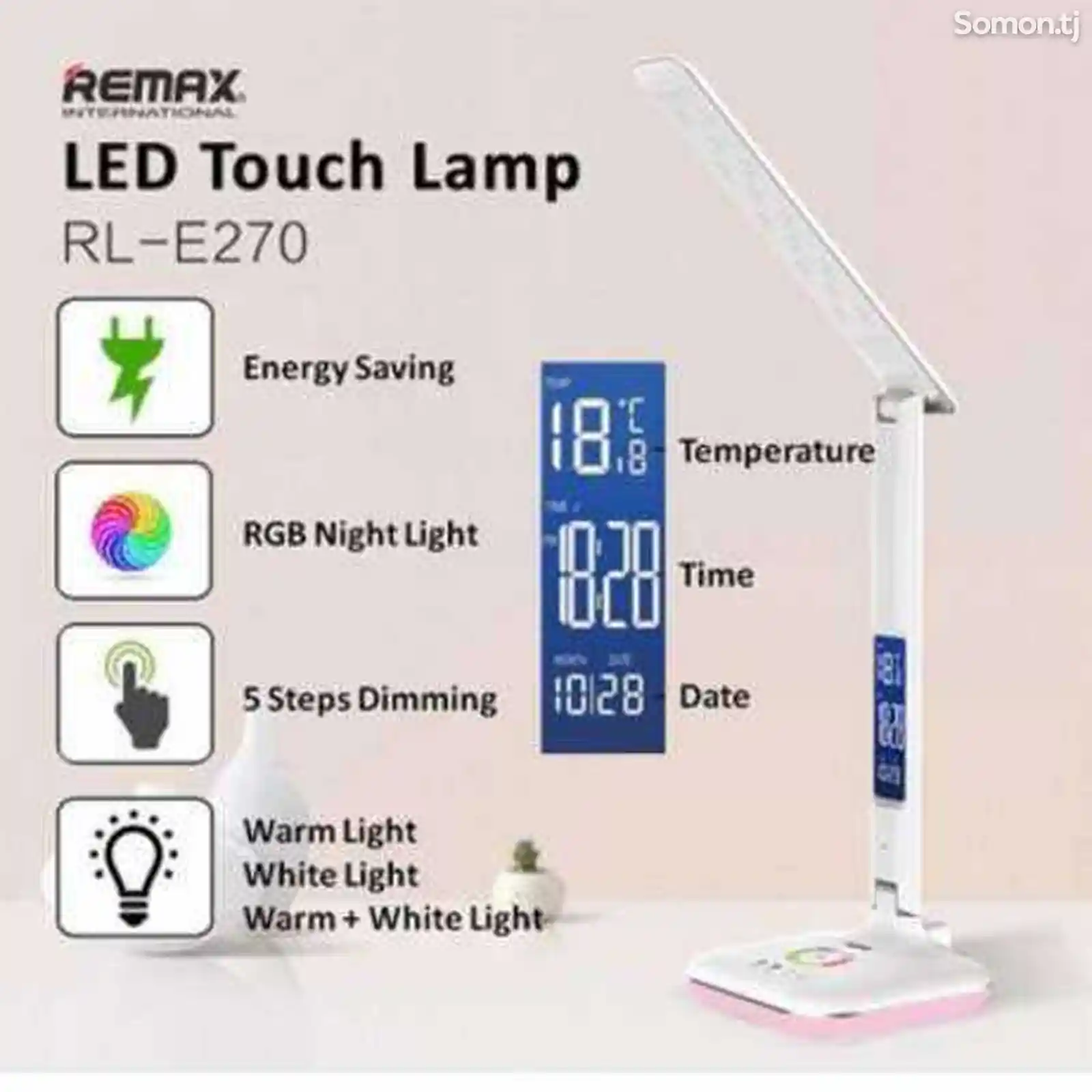Настольная лампа Remax Led Touch RL-E270 с термометром, календарем и часы-5