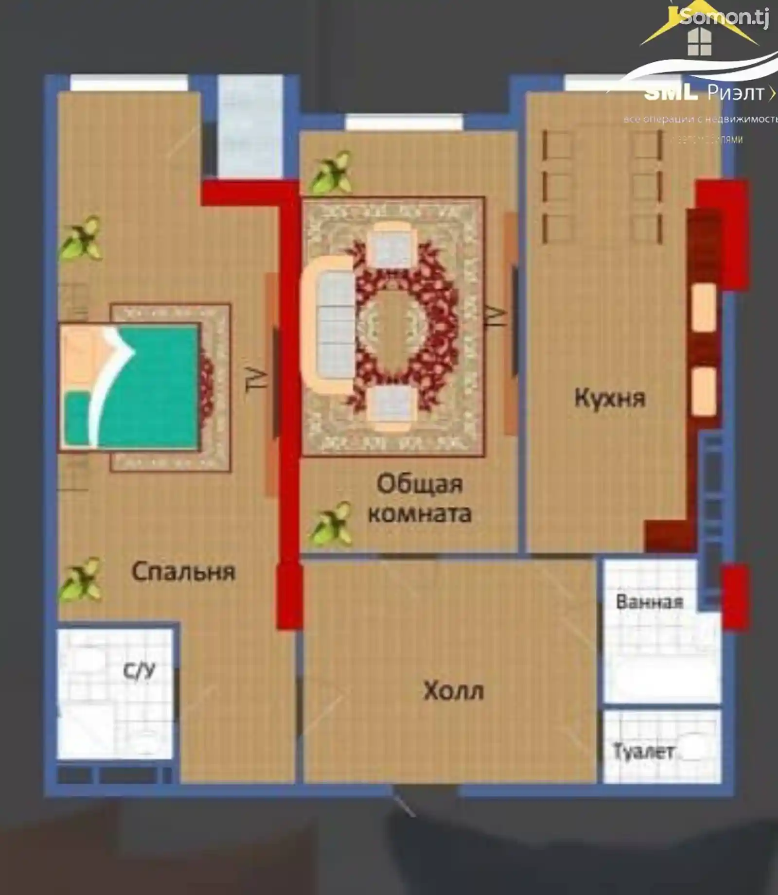 2-комн. квартира, 2 этаж, 98 м², И.Сомони-4