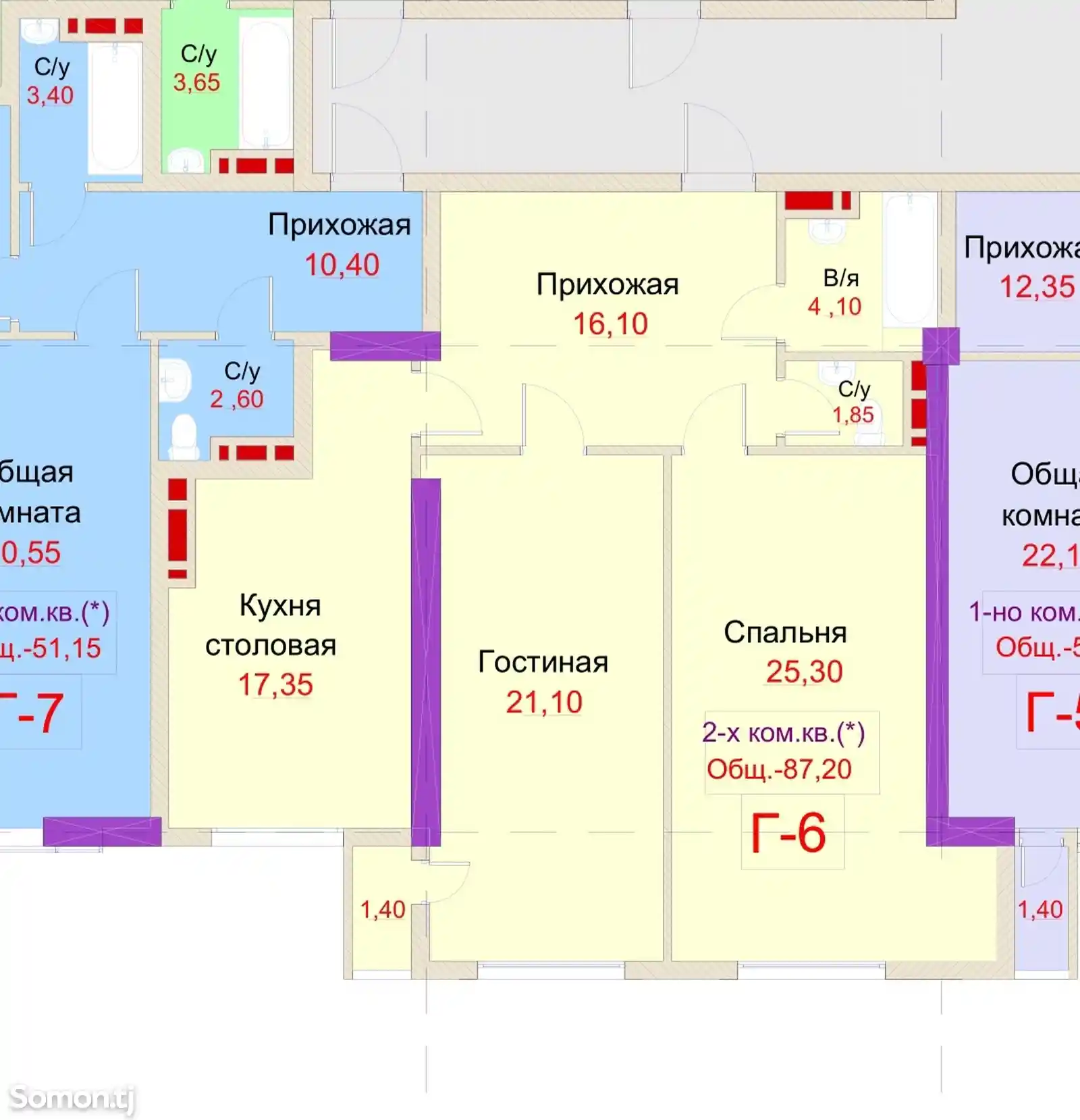 3-комн. квартира, 4 этаж, 88 м², 82 мкр, Мост-4