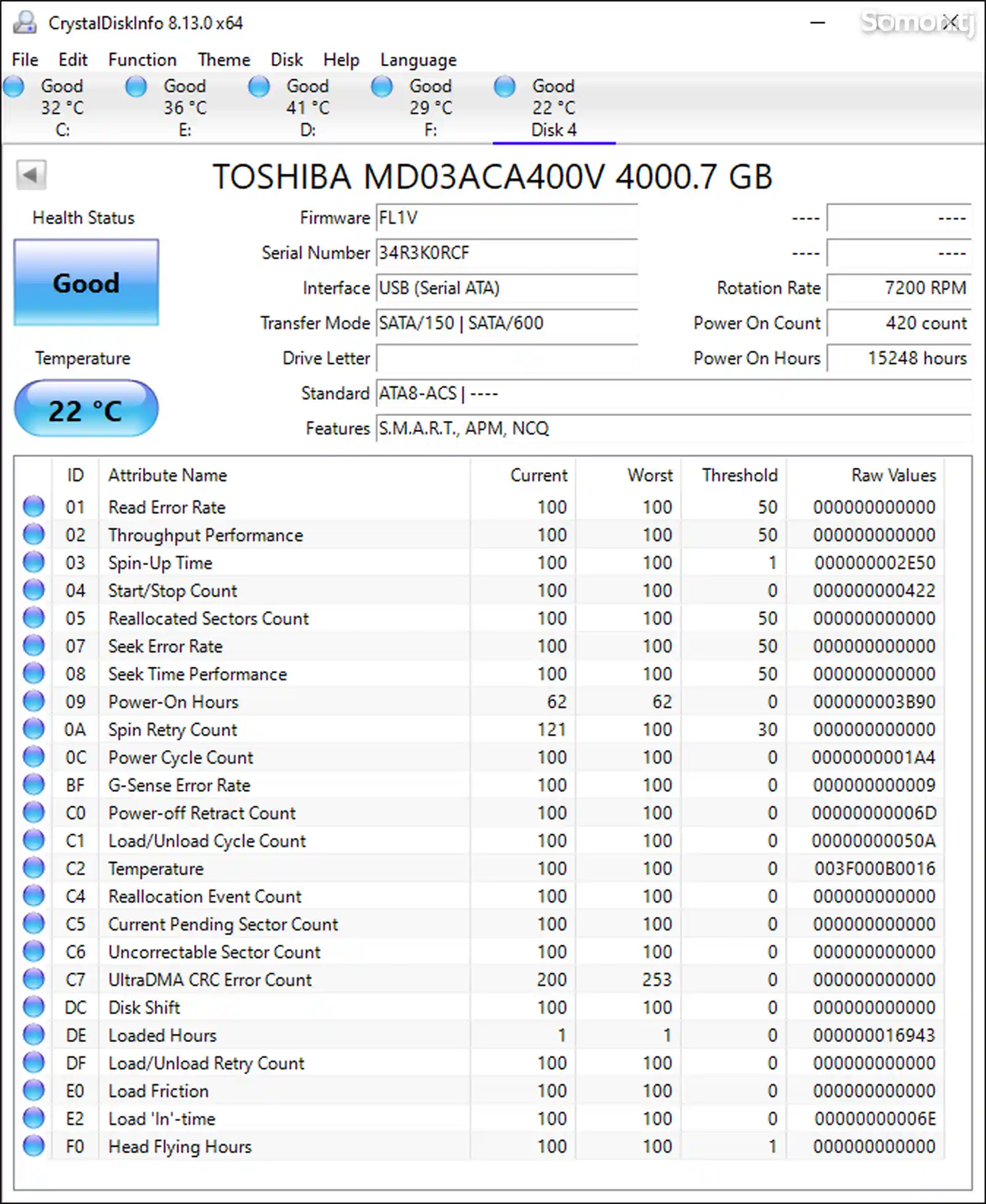 Жёсткий диск 4Tb Toshiba 34R3K0RCF-2