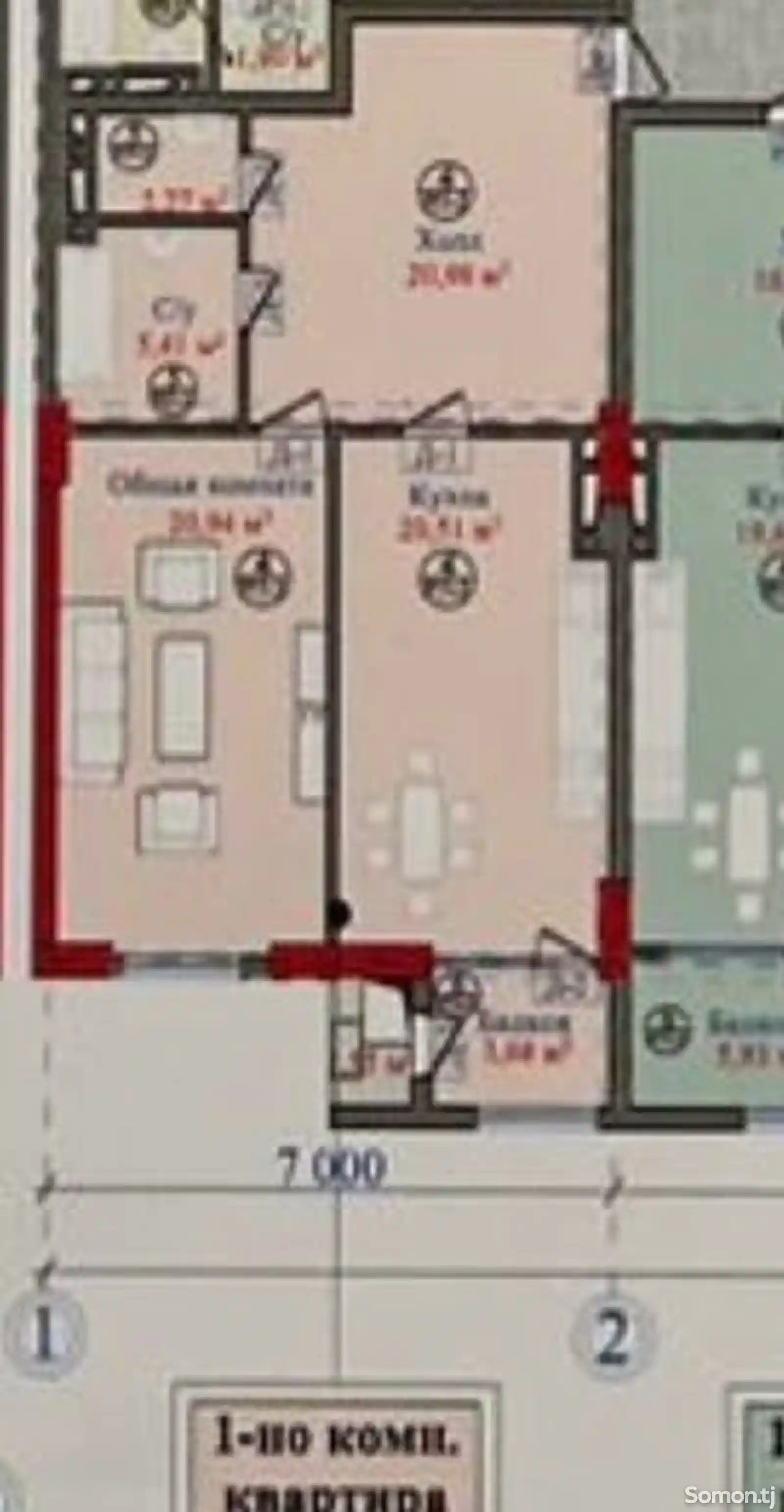 1-комн. квартира, 9 этаж, 78 м², Исмоили Сомони, ул.Бухоро 28-14