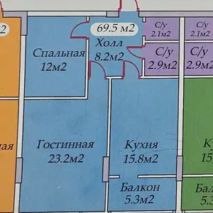 2-комн. квартира, 1 этаж, 69 м², 18 мкр