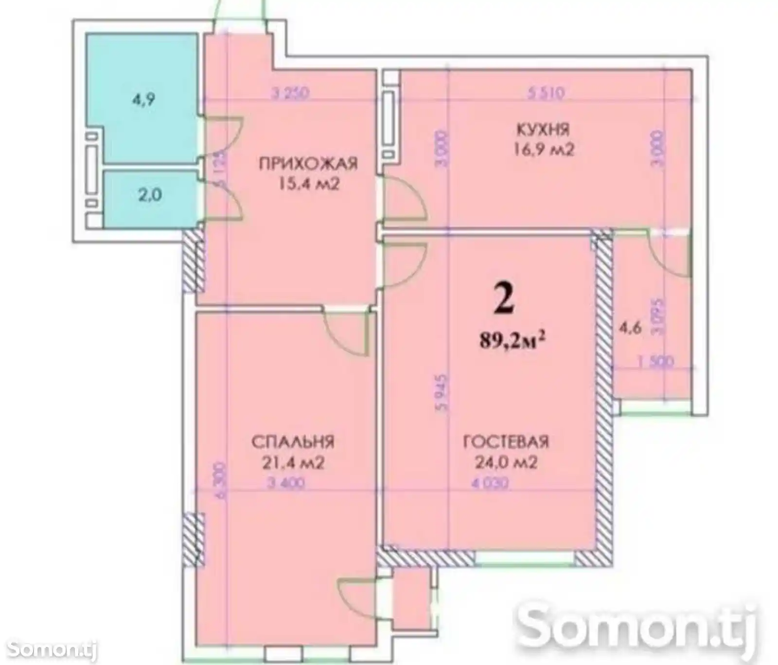 2-комн. квартира, 14 этаж, 89 м², Дом печать-3