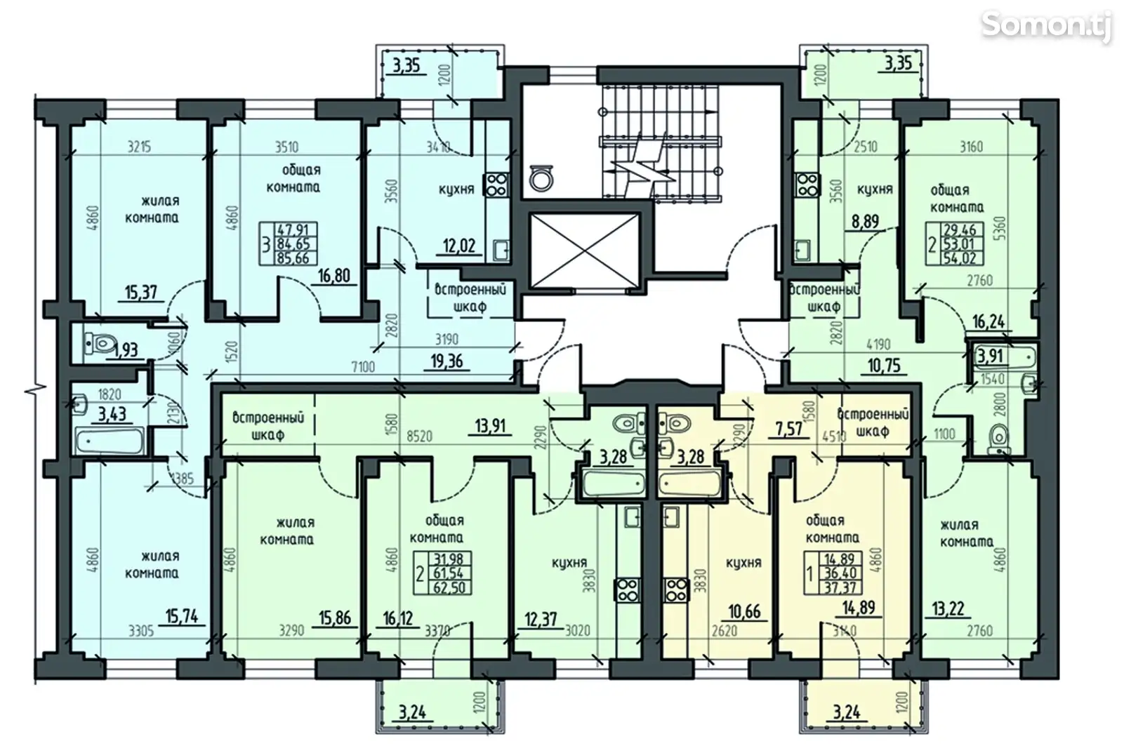 2-комн. квартира, 10 этаж, 61 м², Рудаки