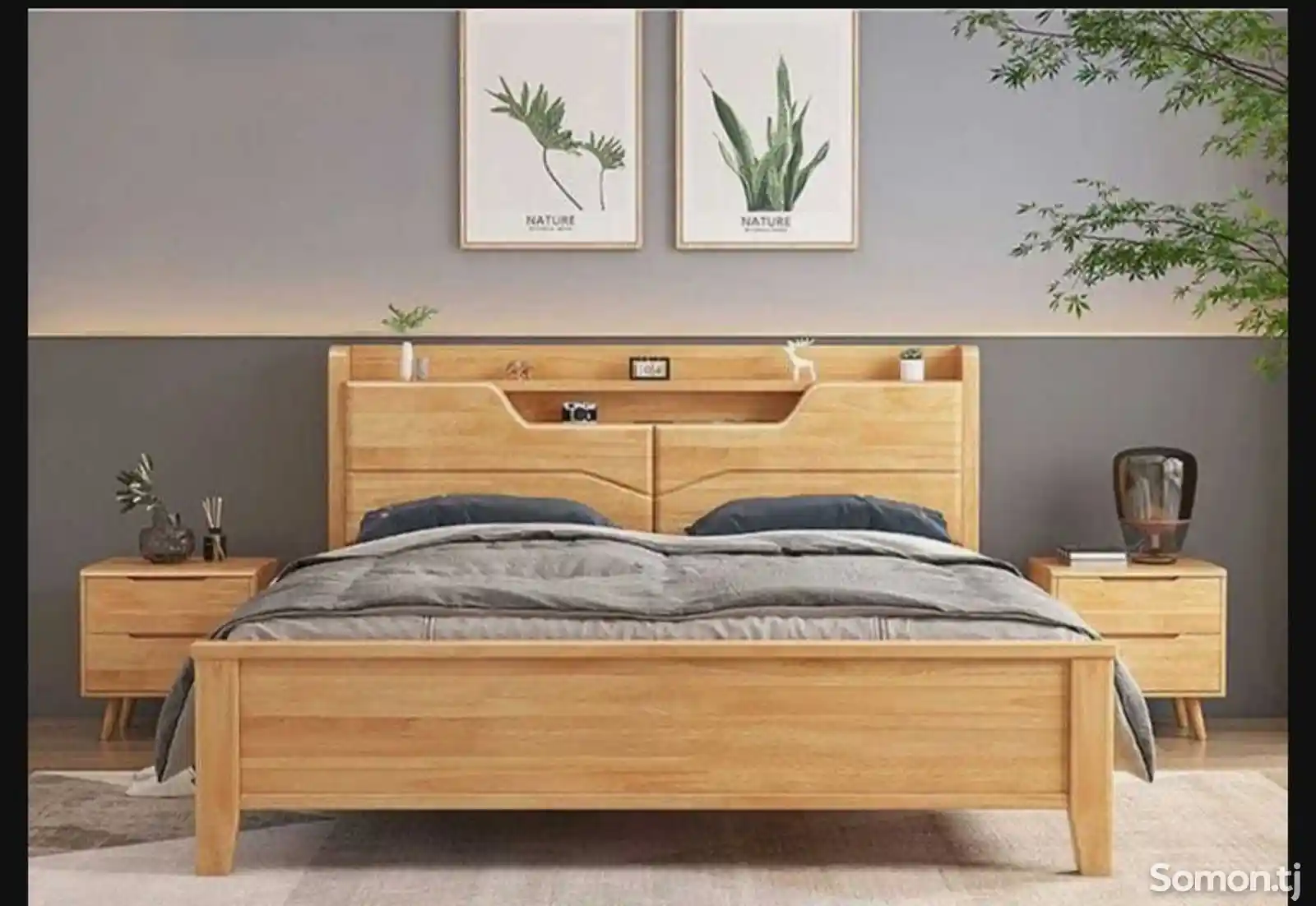 Двуспальная кровать с тумбочкой-1