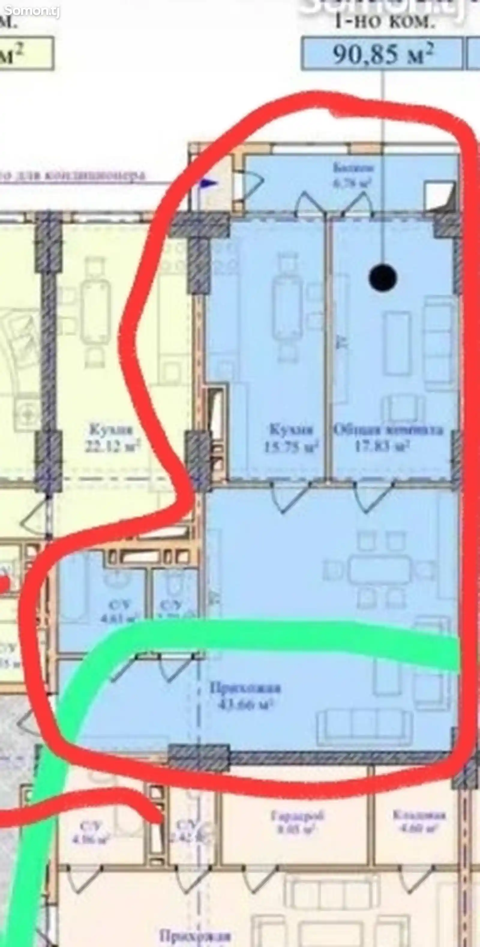 1-комн. квартира, 15 этаж, 91 м², поворот Аэропорт-6