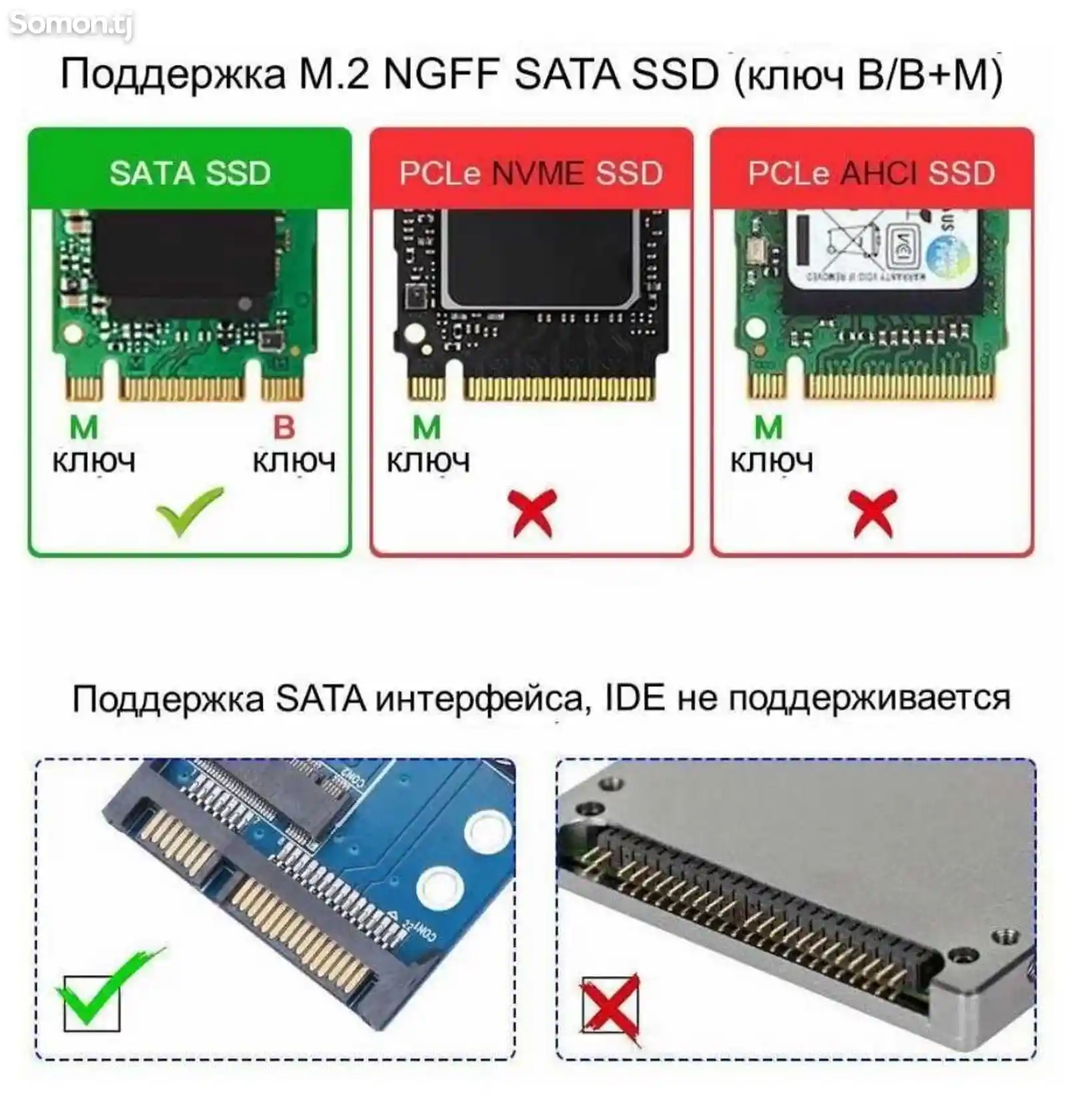 Адаптер M.2 NGFF B+M Key M.2 в SSD с SATA3 разъемом-3