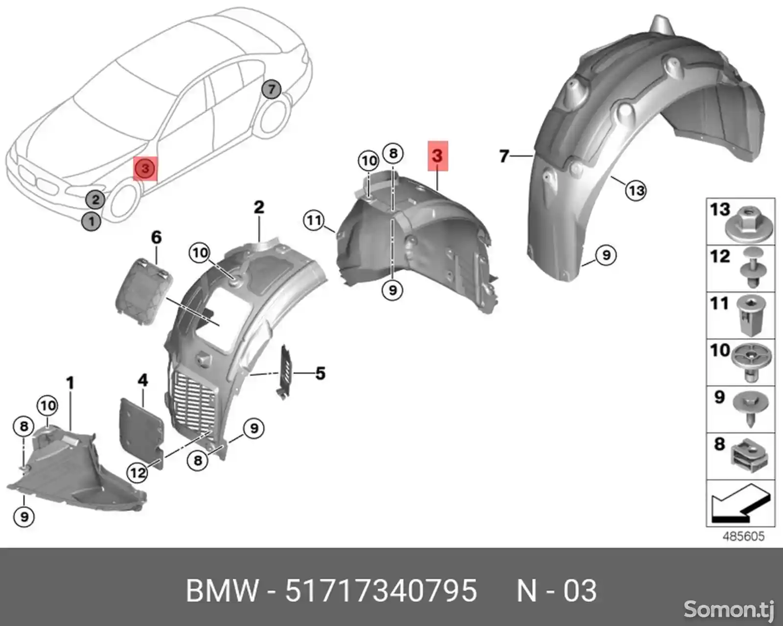 Поткрылник BMW G30 задняя часть-2