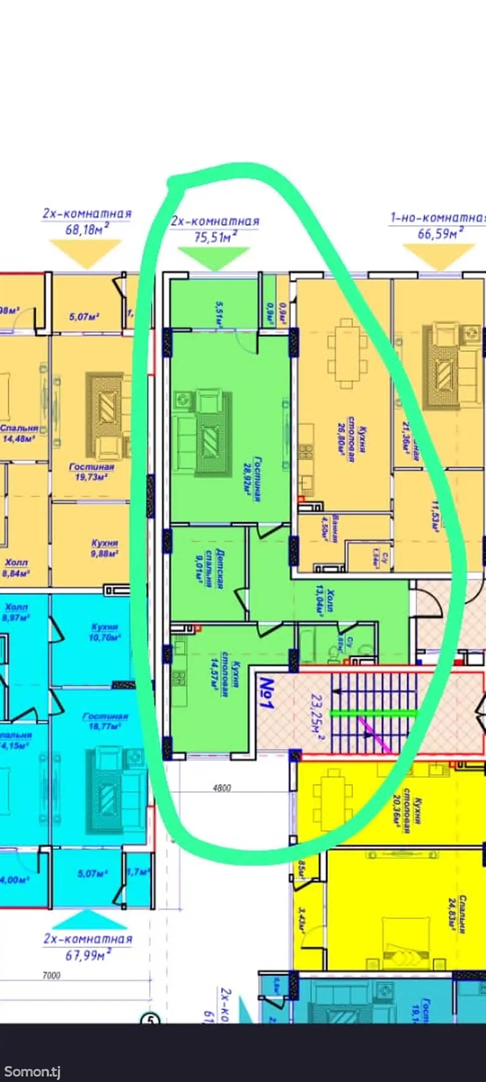 2-комн. квартира, 2 этаж, 75 м², Сино, 33 мкр-3