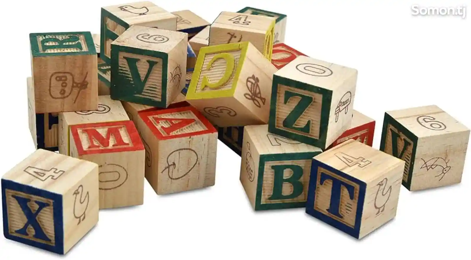 ABC Деревянные блоки. Кубики с буквами, рисунками и цифрами. 27-кубиков. 3,5х3,5-3