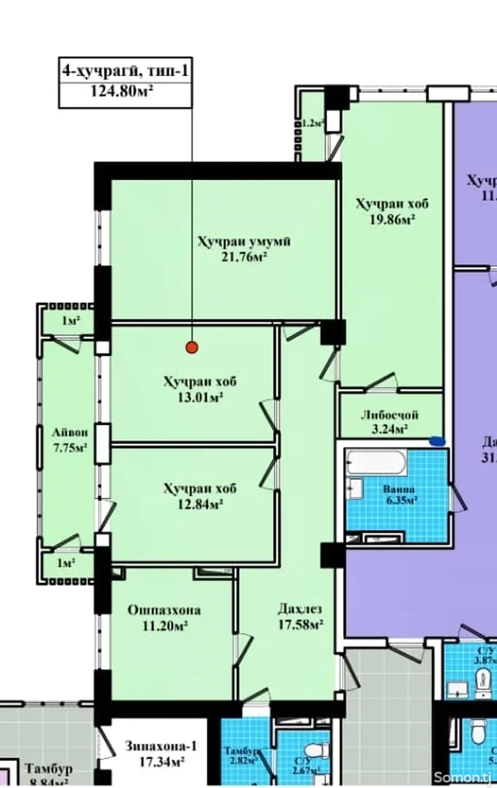 4-комн. квартира, 17 этаж, 125 м², Спартак, пожарная, Роддоми №1-5