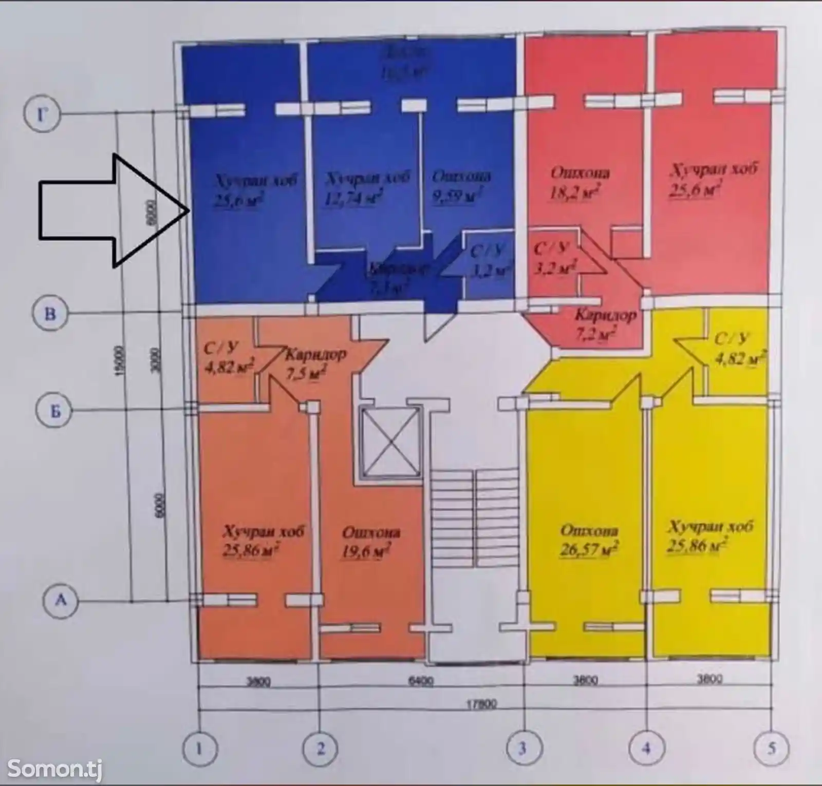 2-комн. квартира, 9 этаж, 73 м², Стадион-3