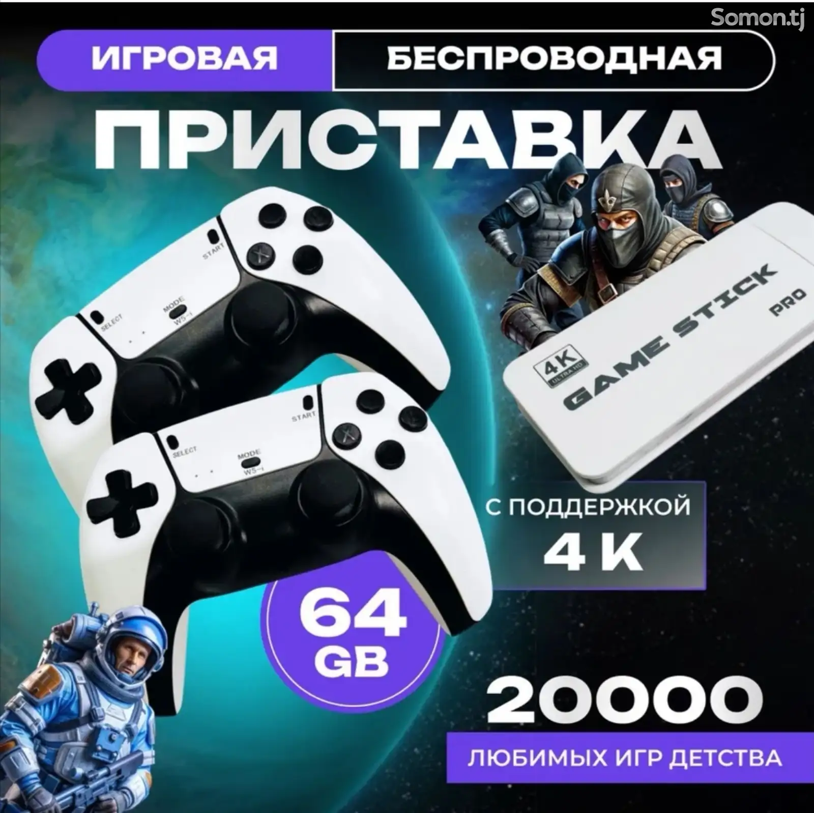 Игровая приставка ретро консоль для телевизора Game Stick 64Gb, 20000 игры-1