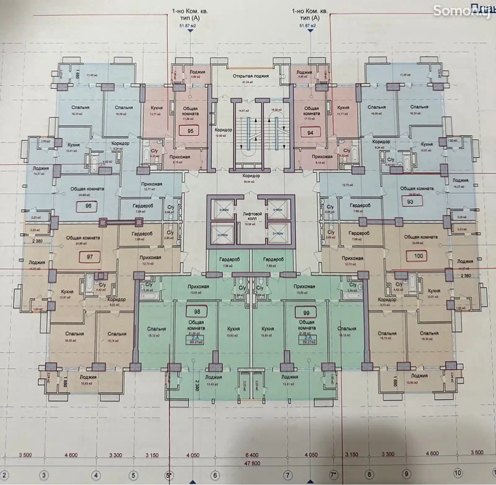 1-комн. квартира, 13 этаж, 52 м², Центр-2