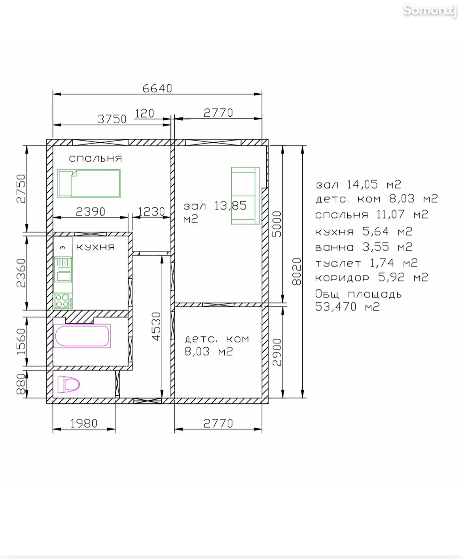 3-комн. квартира, 10 этаж, 54 м², Фирдвсӣ-11