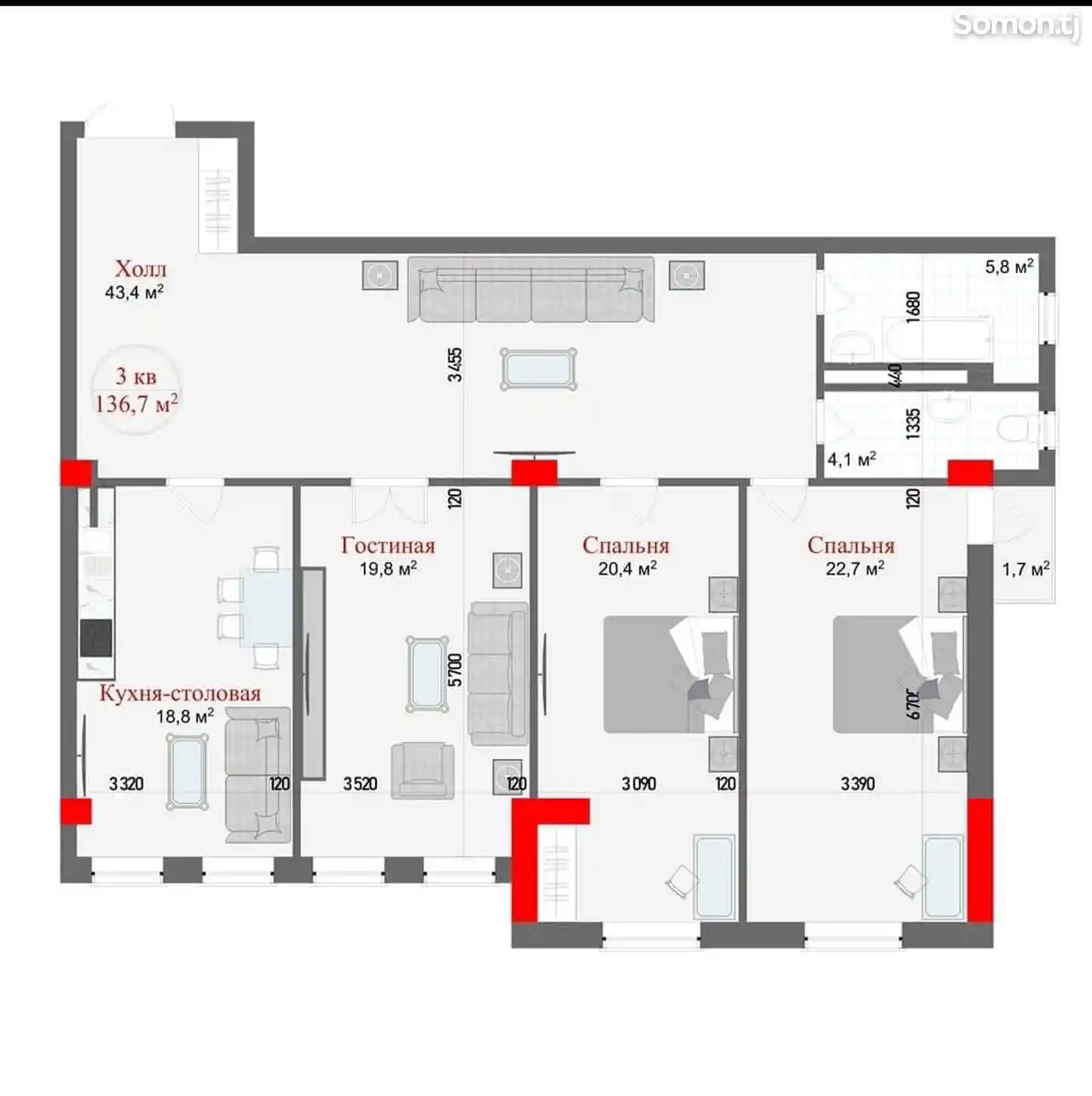 3-комн. квартира, 2 этаж, 136 м², Сафо, Пед.институт-4