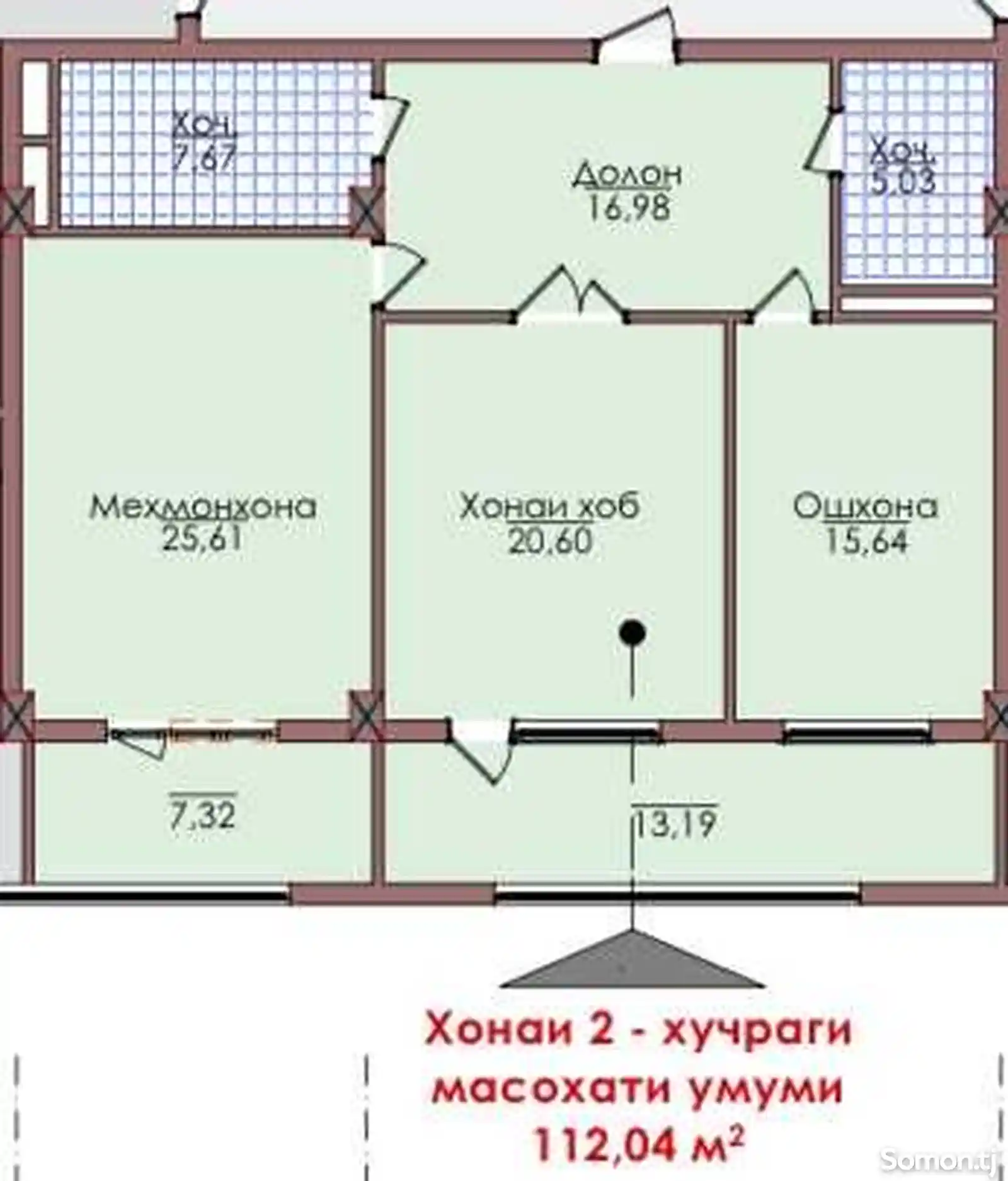 2-комн. квартира, 7 этаж, 112 м², Шохмансур-3