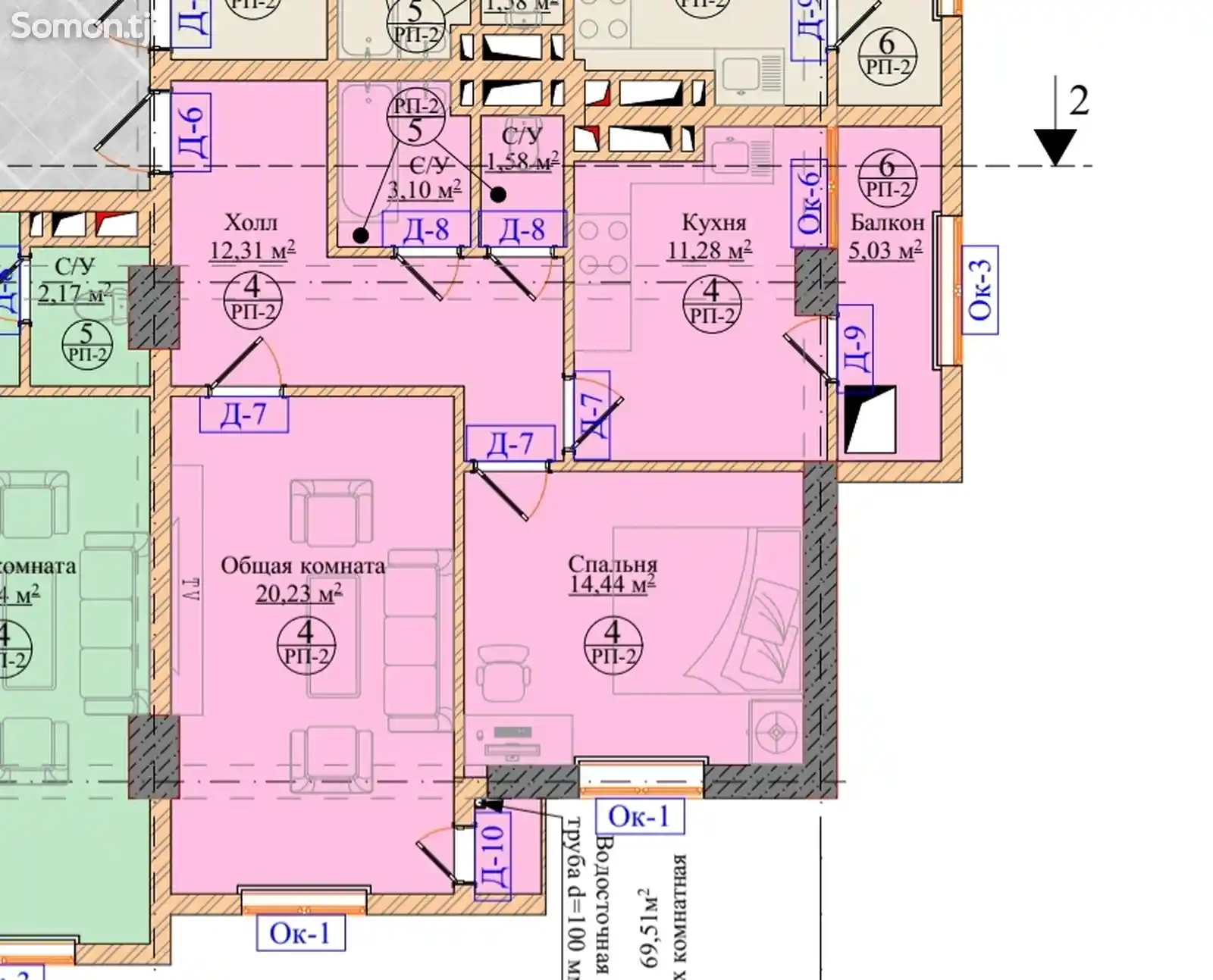 2-комн. квартира, 11 этаж, 85 м², Товус, парк Пойтахт-3