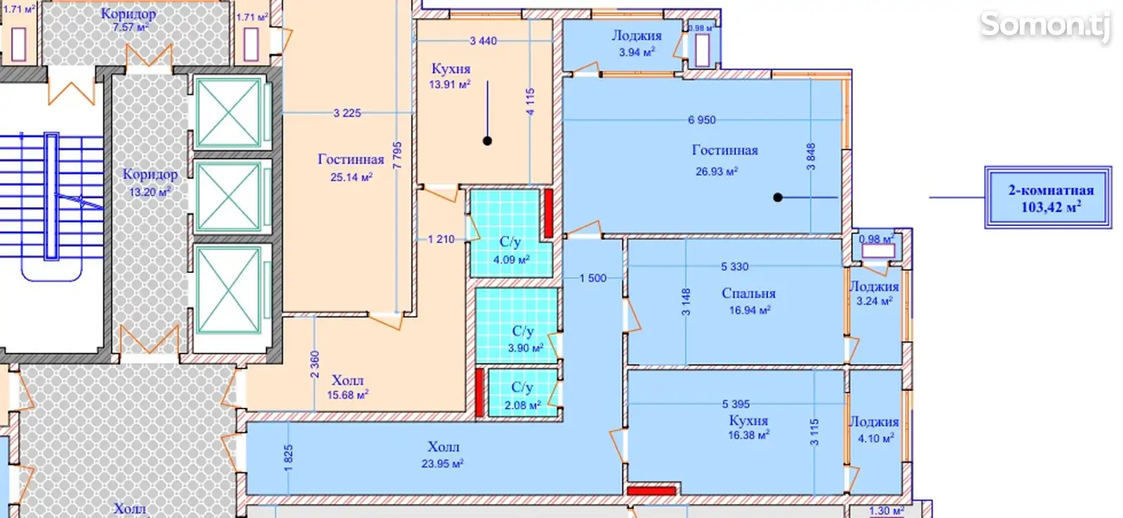 3-комн. квартира, 10 этаж, 107 м², Шохмансур-4