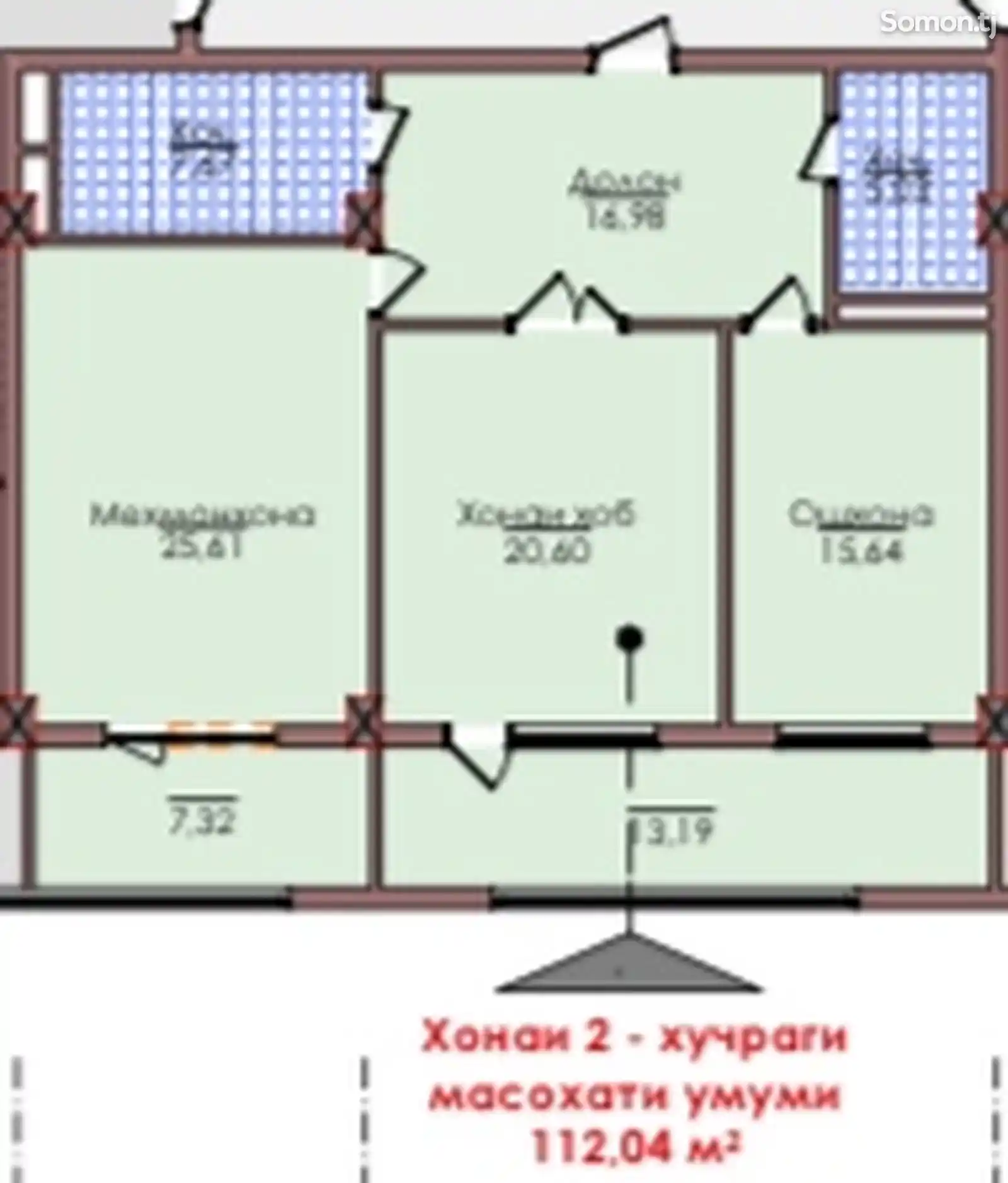 2-комн. квартира, 13 этаж, 112 м², Шохмансур-11