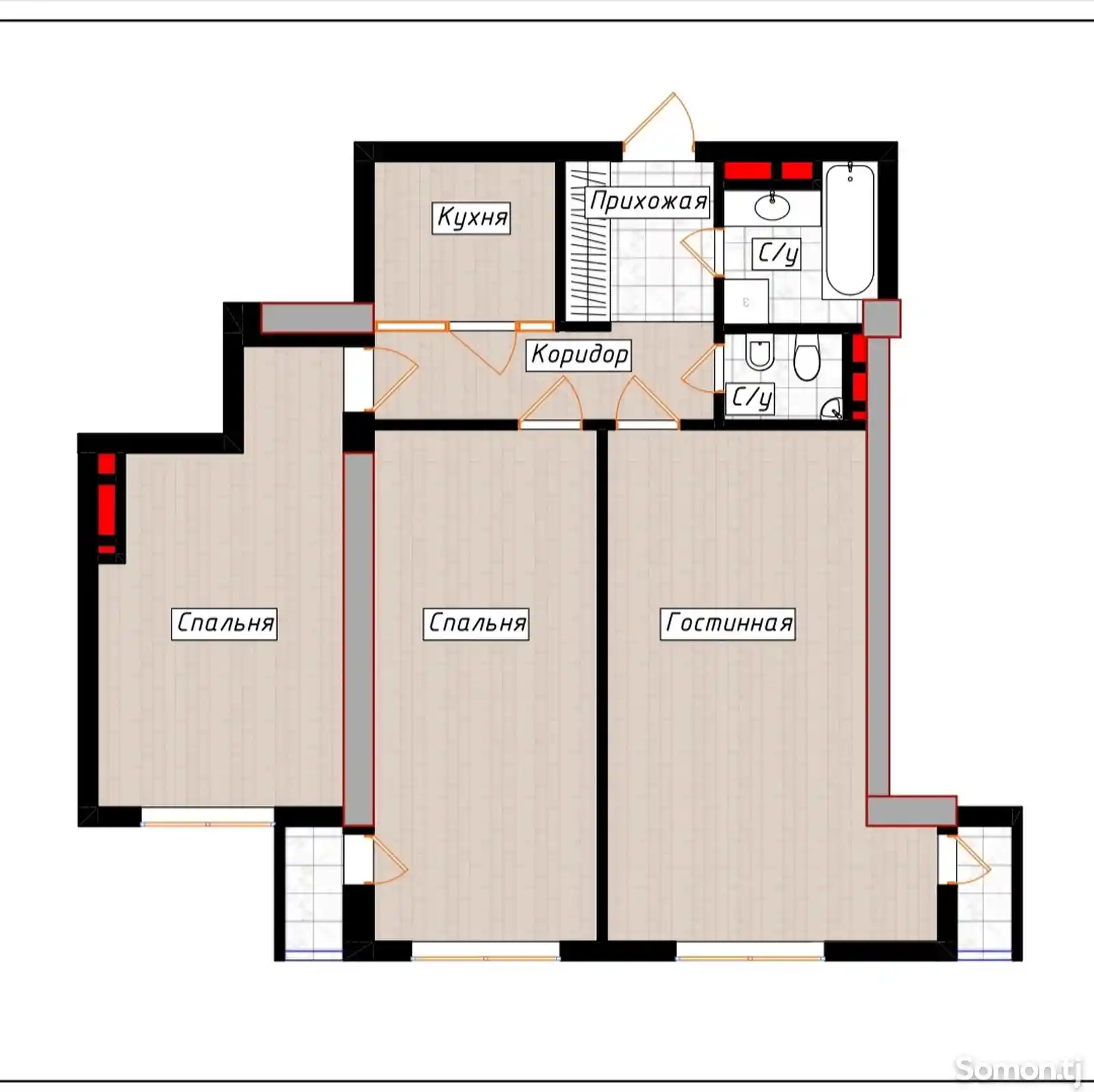 3-комн. квартира, 4 этаж, 88 м², 82 мкр, Эстакада -3