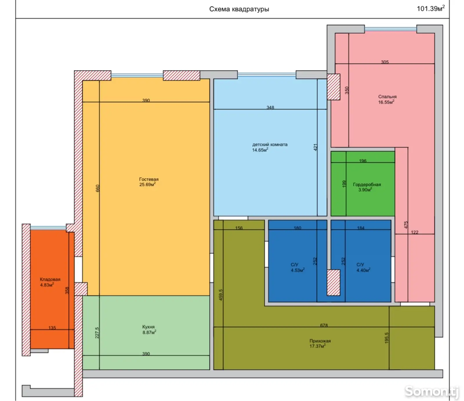 3-комн. квартира, 14 этаж, 101 м², Исмоили Сомони-1