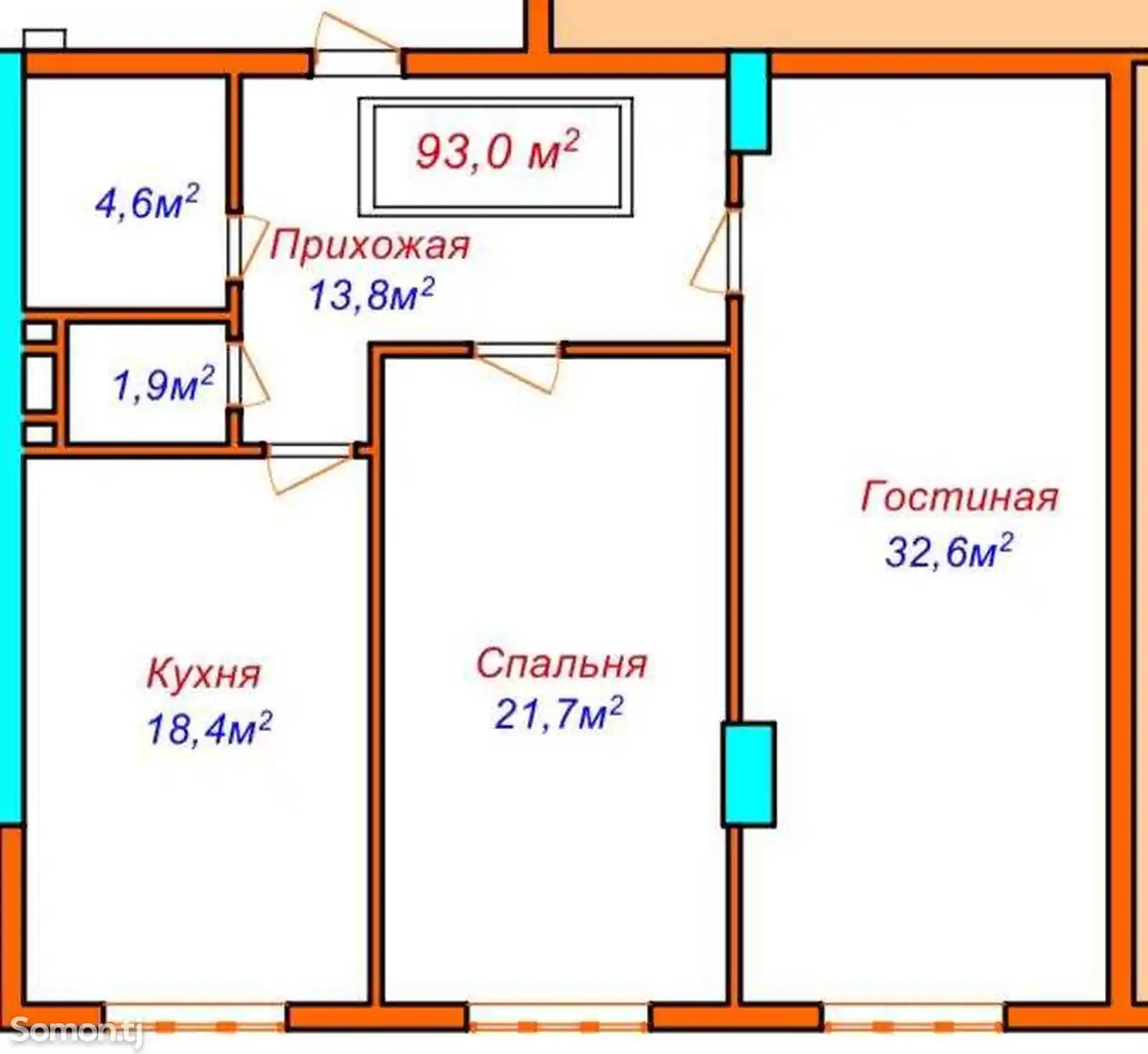 2-комн. квартира, 8 этаж, 93 м², Шохмансур, Проспект Айни-7