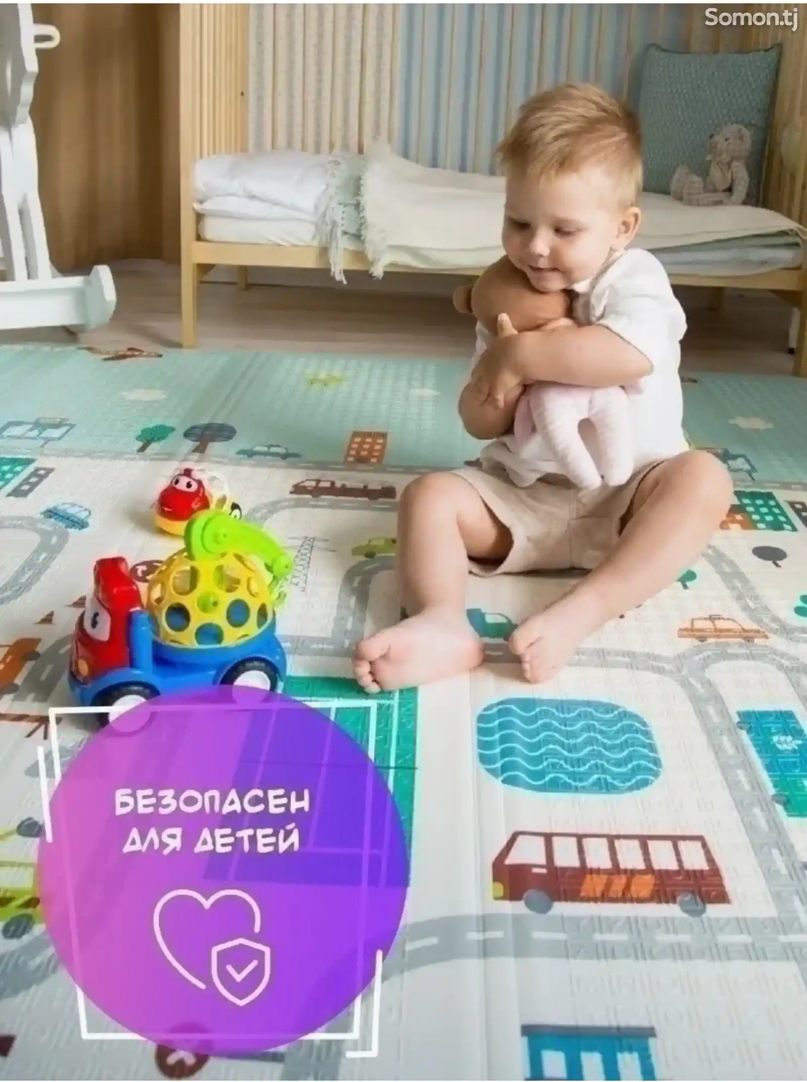Развивающий детский коврик складной для ползания по пол-3