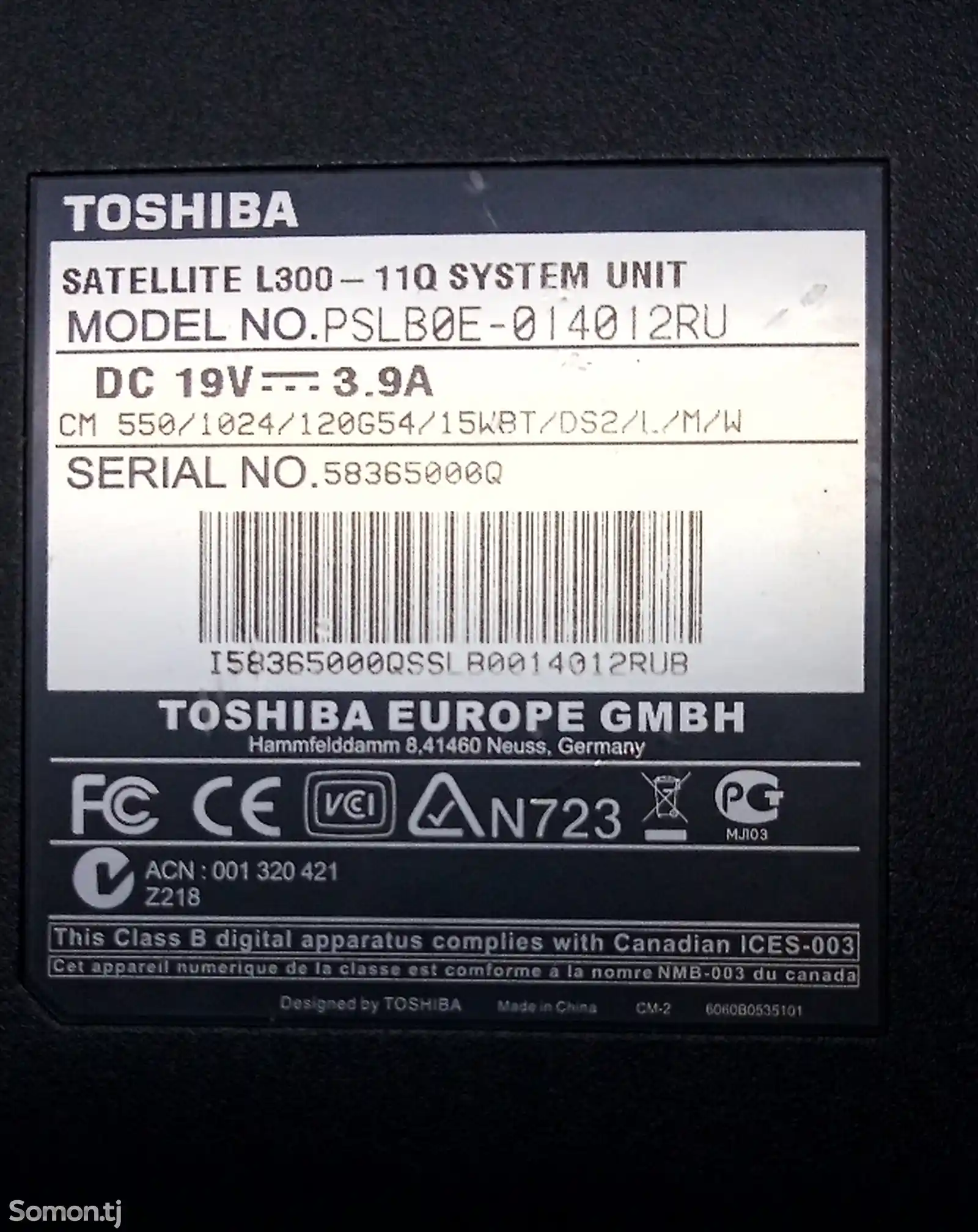 Ноутбук Toshiba satellite L300-11Q-3