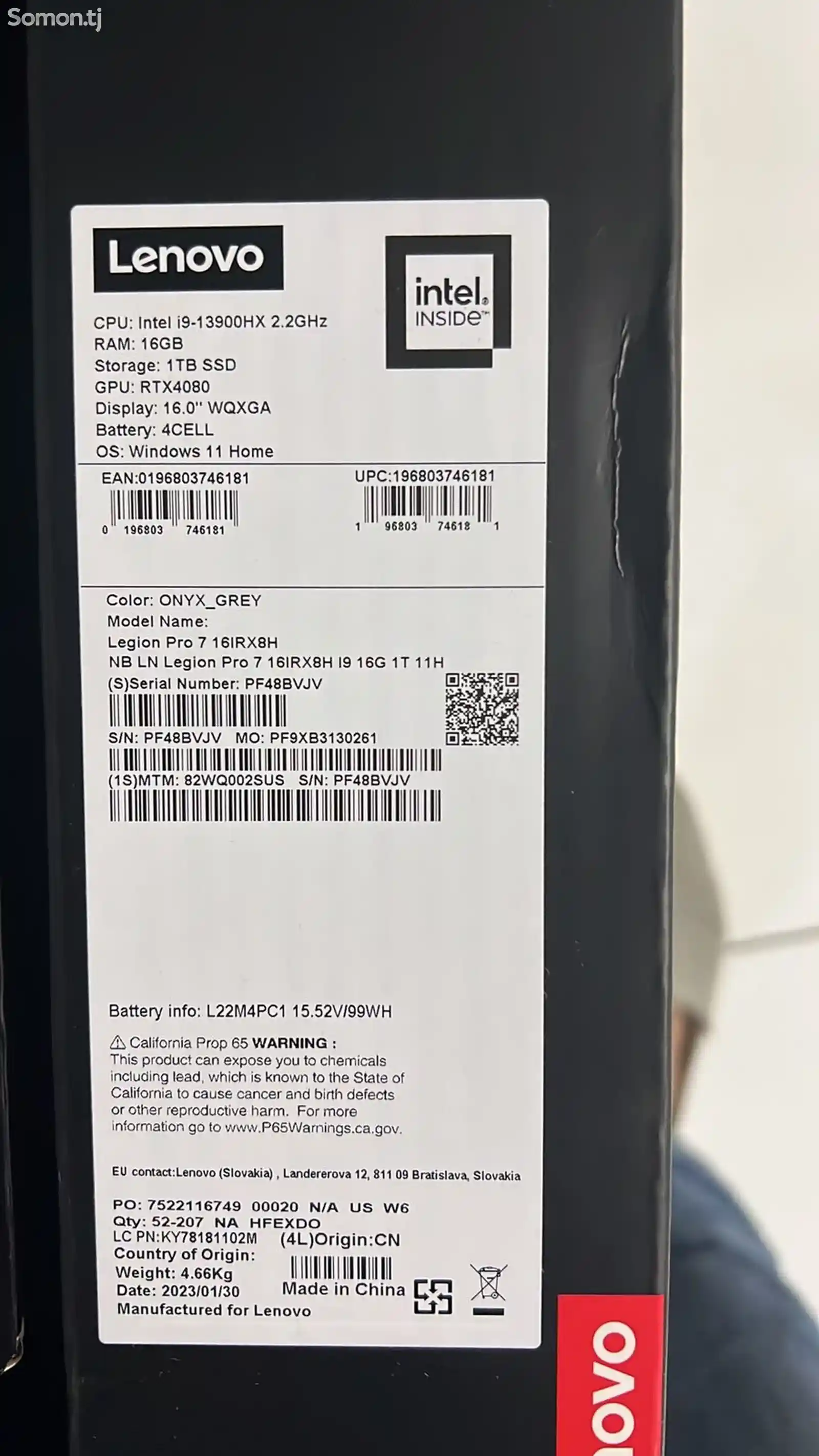 Ноутбук Lenovo legion pro 7 i9 32GB 1Tb rtx 4080-2