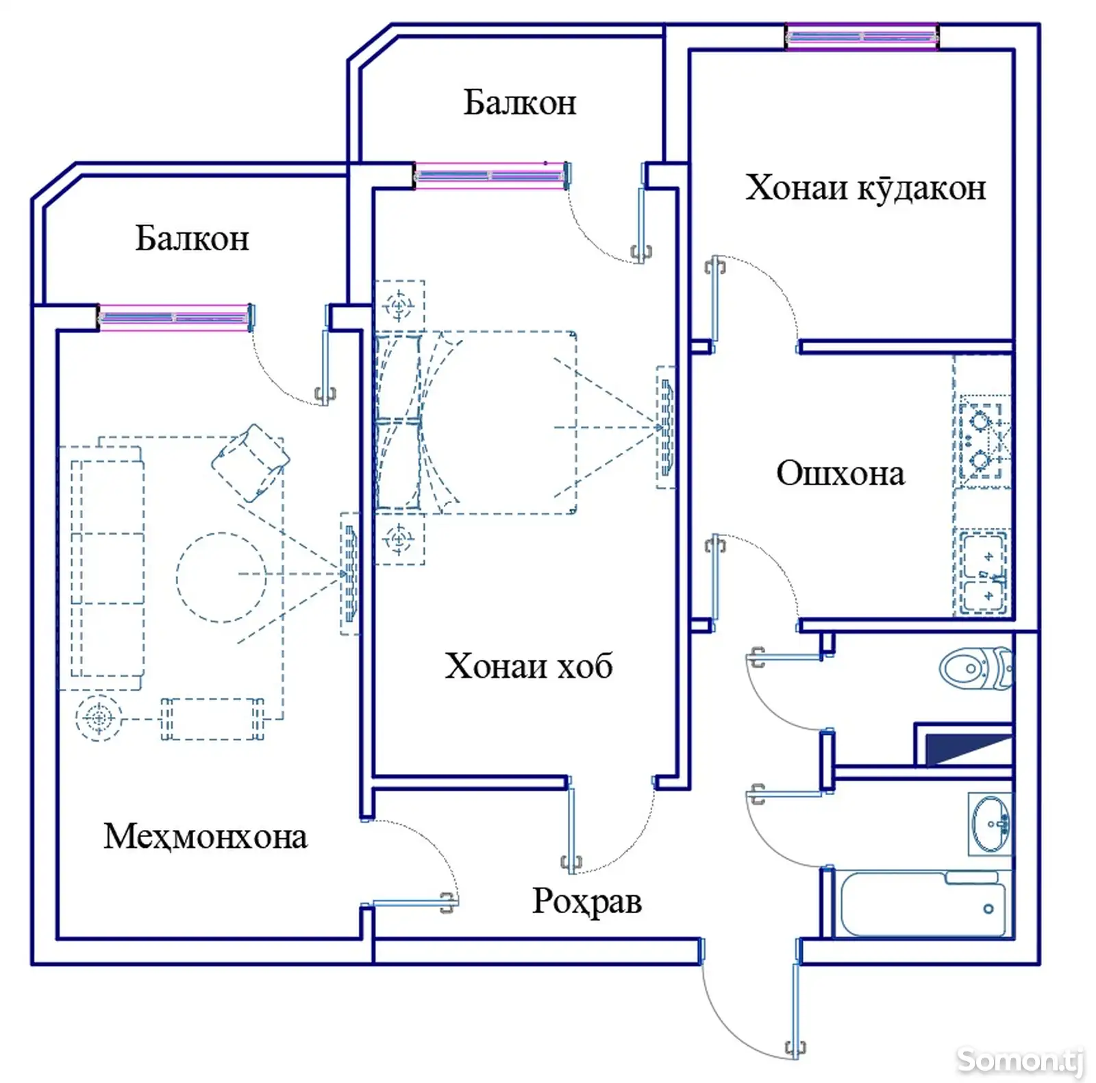 3-комн. квартира, 4 этаж, 72 м², Шохмансур-9