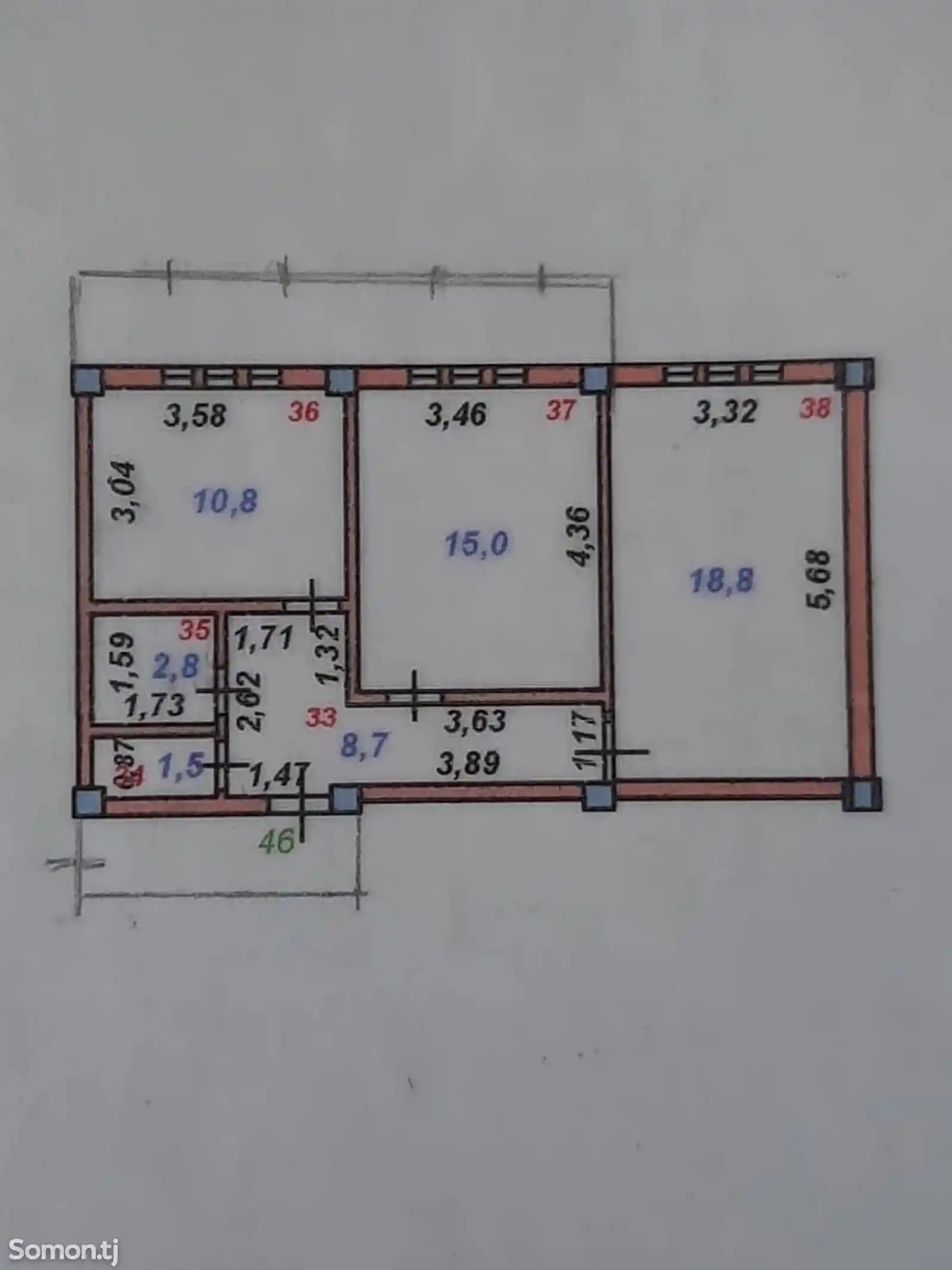 2-комн. квартира, 6 этаж, 68 м², Сино -16