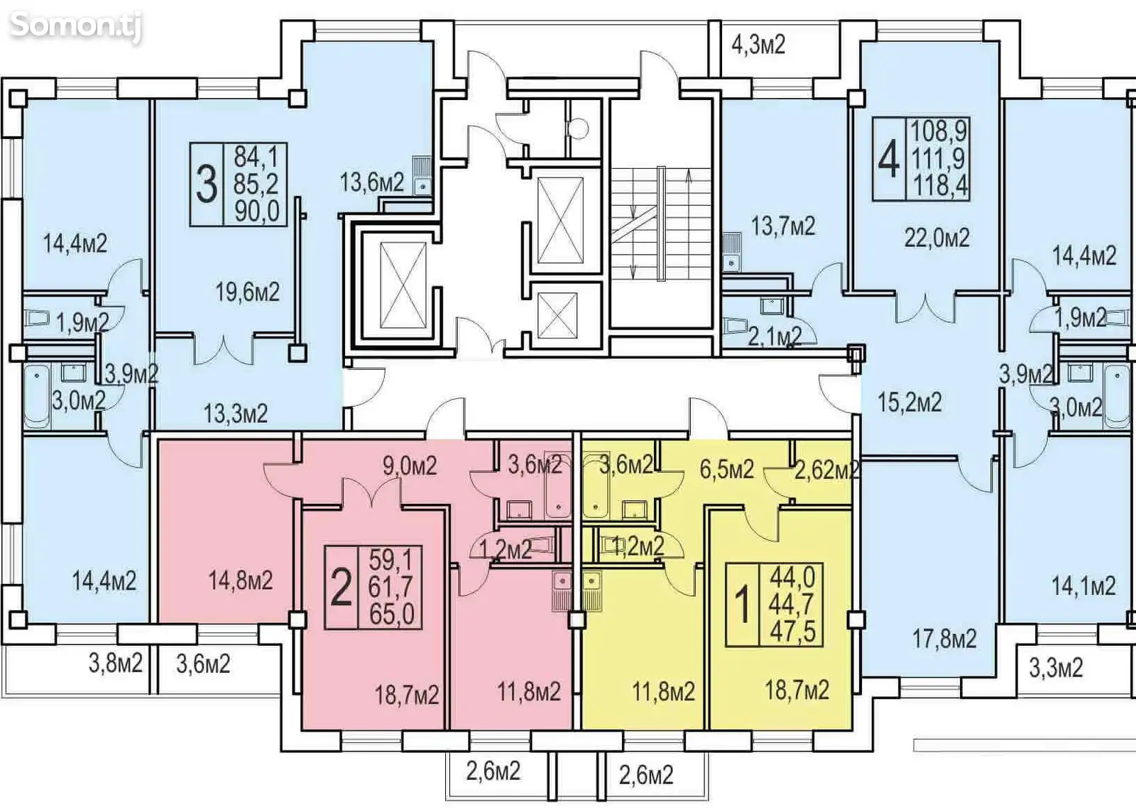 2-комн. квартира, 11 этаж, 53 м², Рудаки