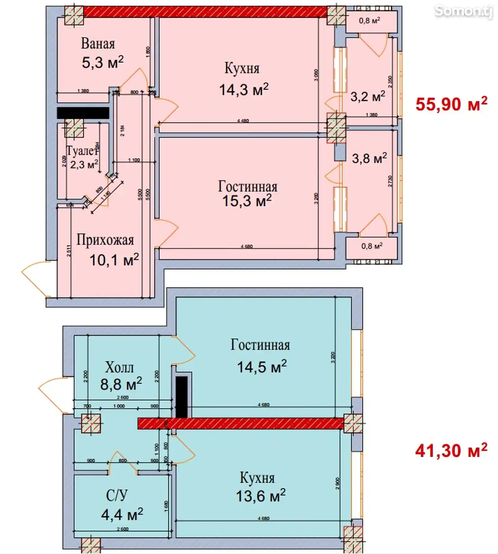 3-комн. квартира, 16 этаж, 97 м², Шохмансур-7