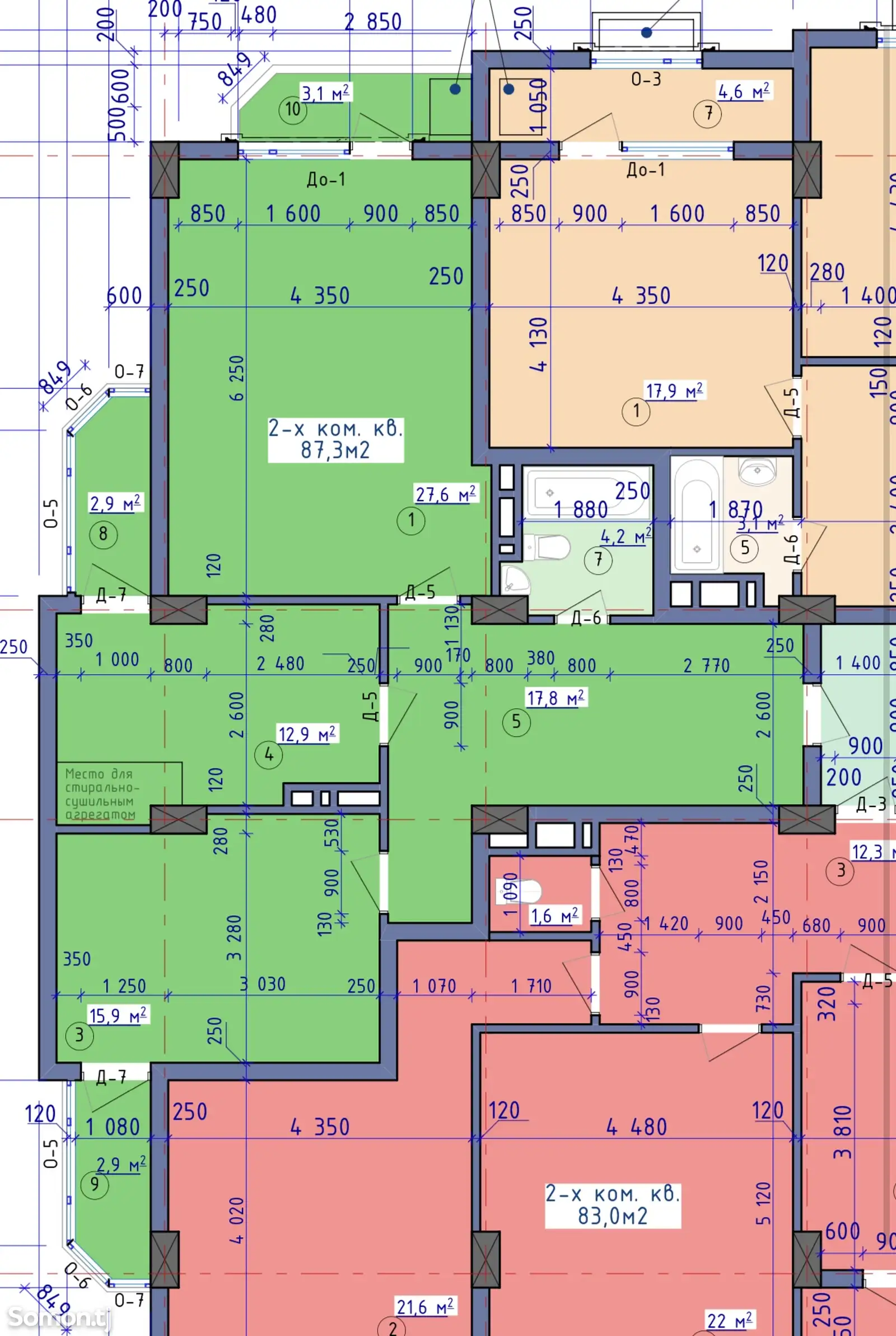 2-комн. квартира, 10 этаж, 87 м², 17 мкр-1