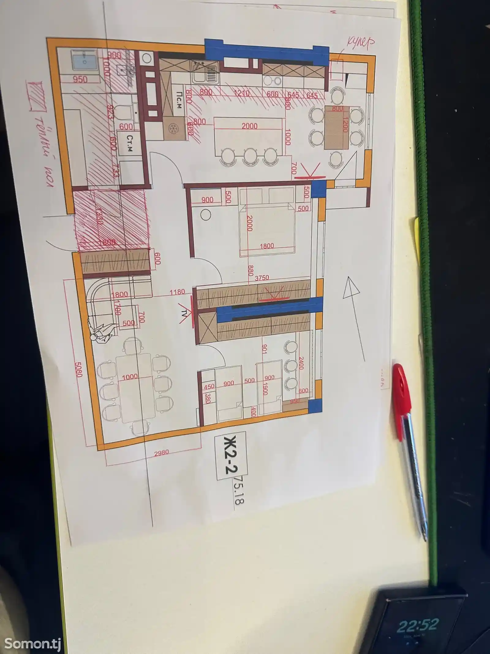 2-комн. квартира, 5 этаж, 76 м², Шохмансур-2