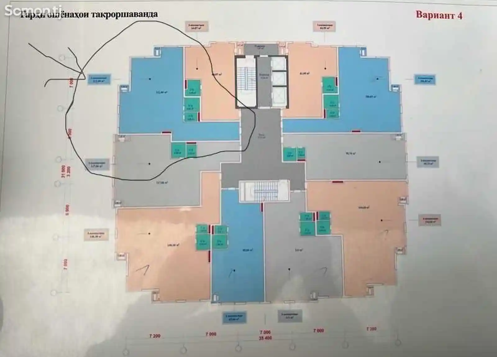 3-комн. квартира, 7 этаж, 113 м², Шохмансур-2