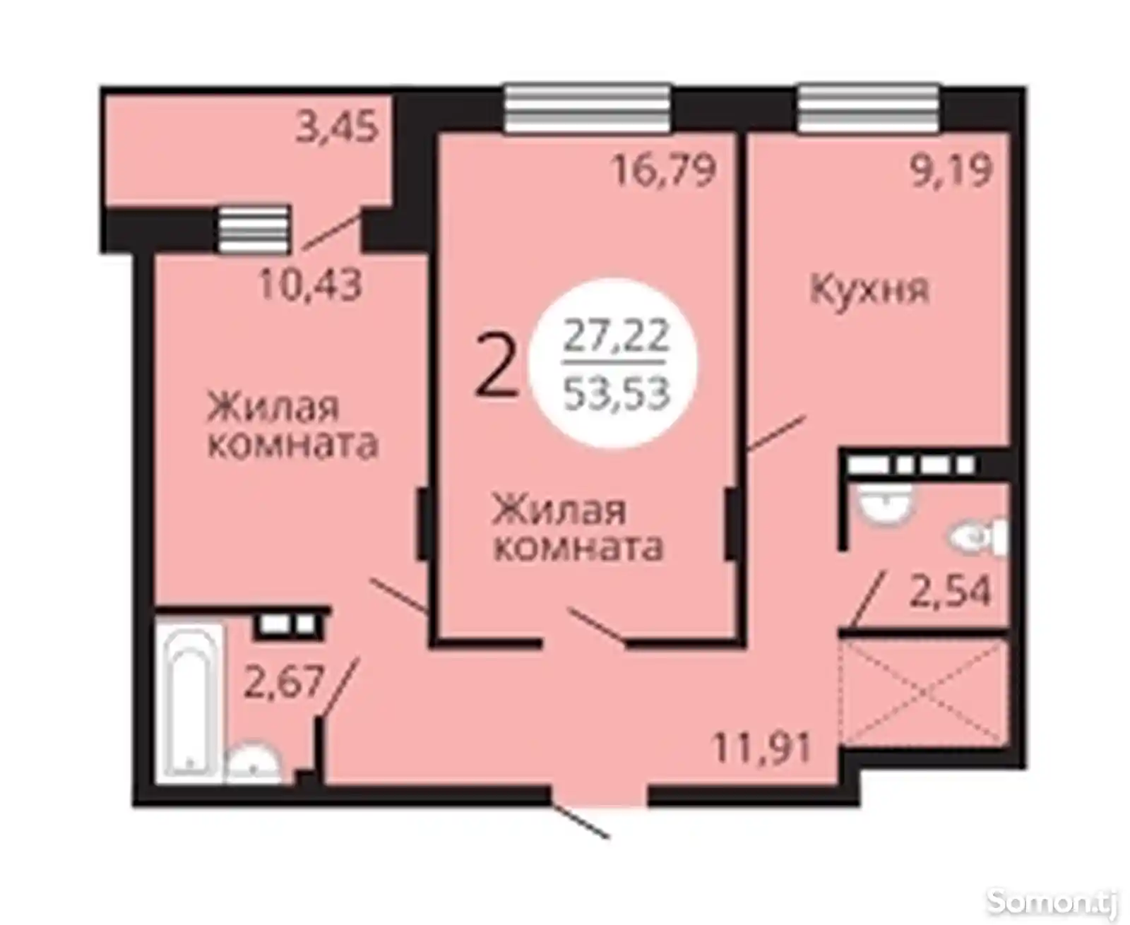 2-комн. квартира, 4 этаж, 54 м², Поворот Ленинграда