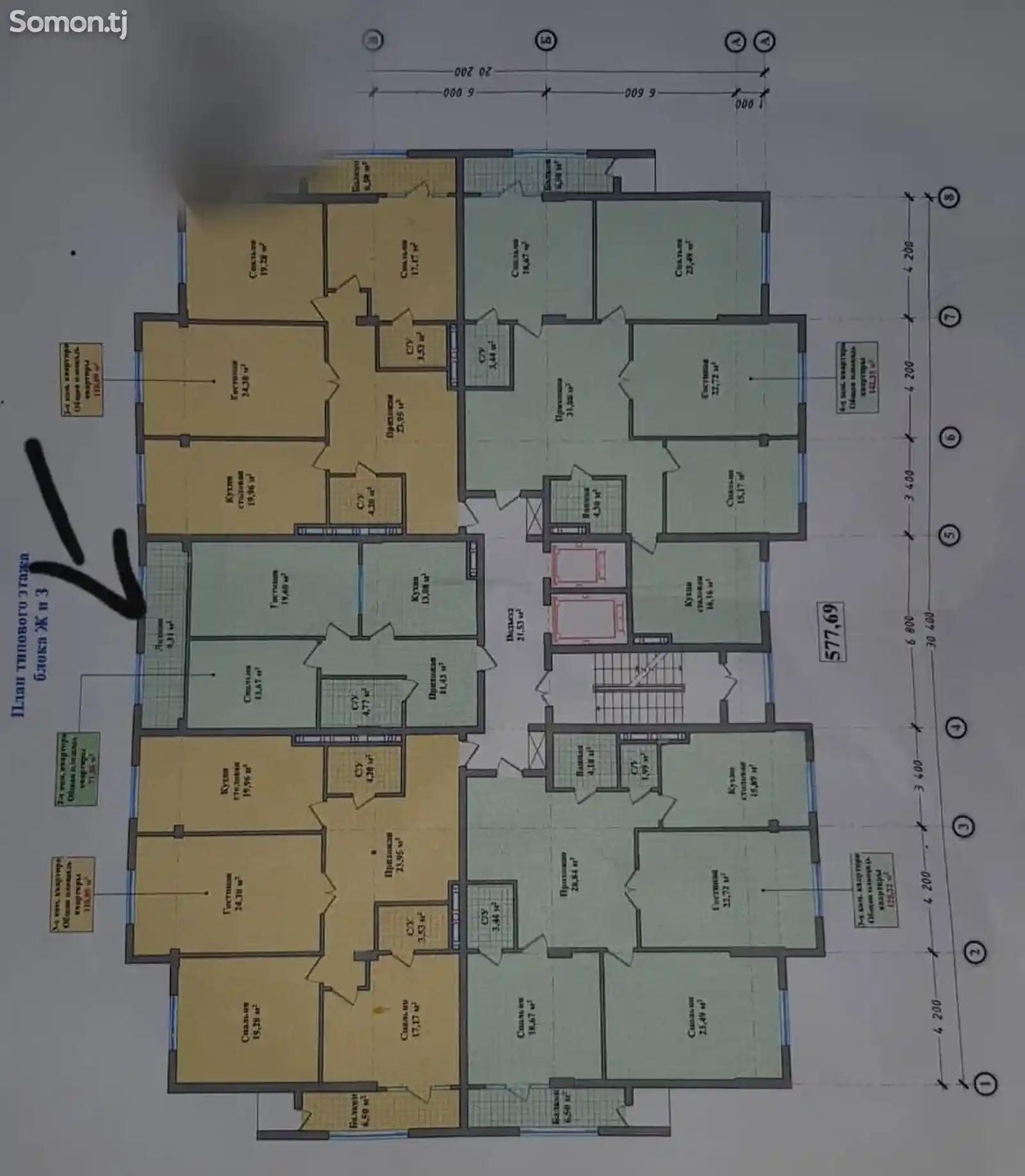 2-комн. квартира, 4 этаж, 72 м², И. Сомони, Пединститут-4