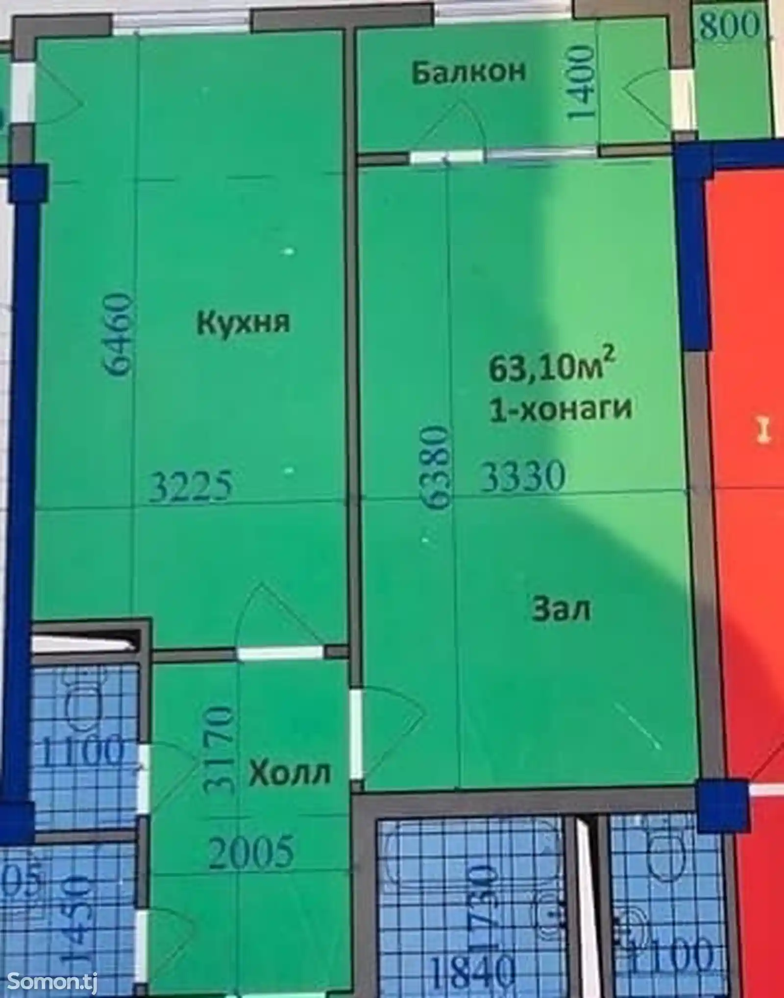 1-комн. квартира, 7 этаж, 63 м², Cтарый аэропорт-6