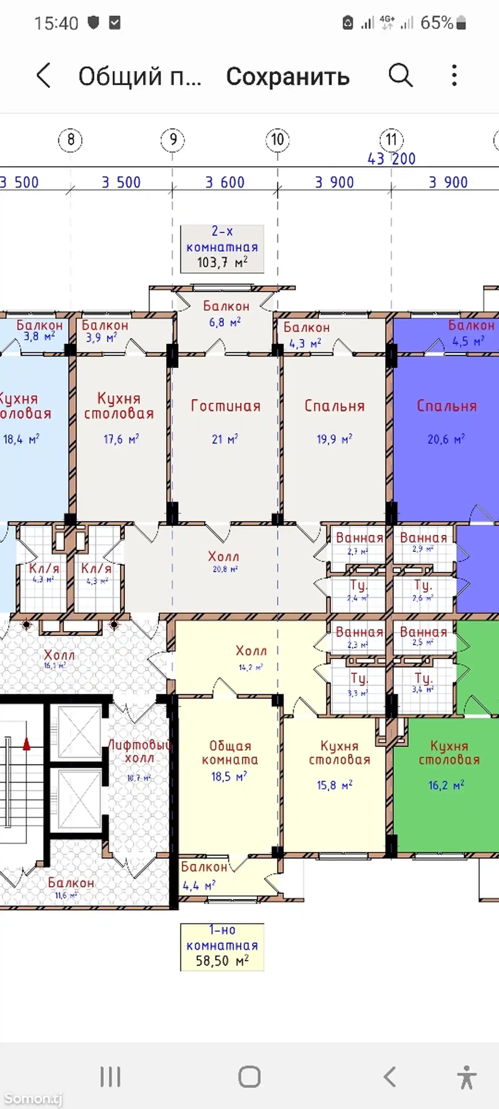 2-комн. квартира, 8 этаж, 104 м², И.Сомони-5