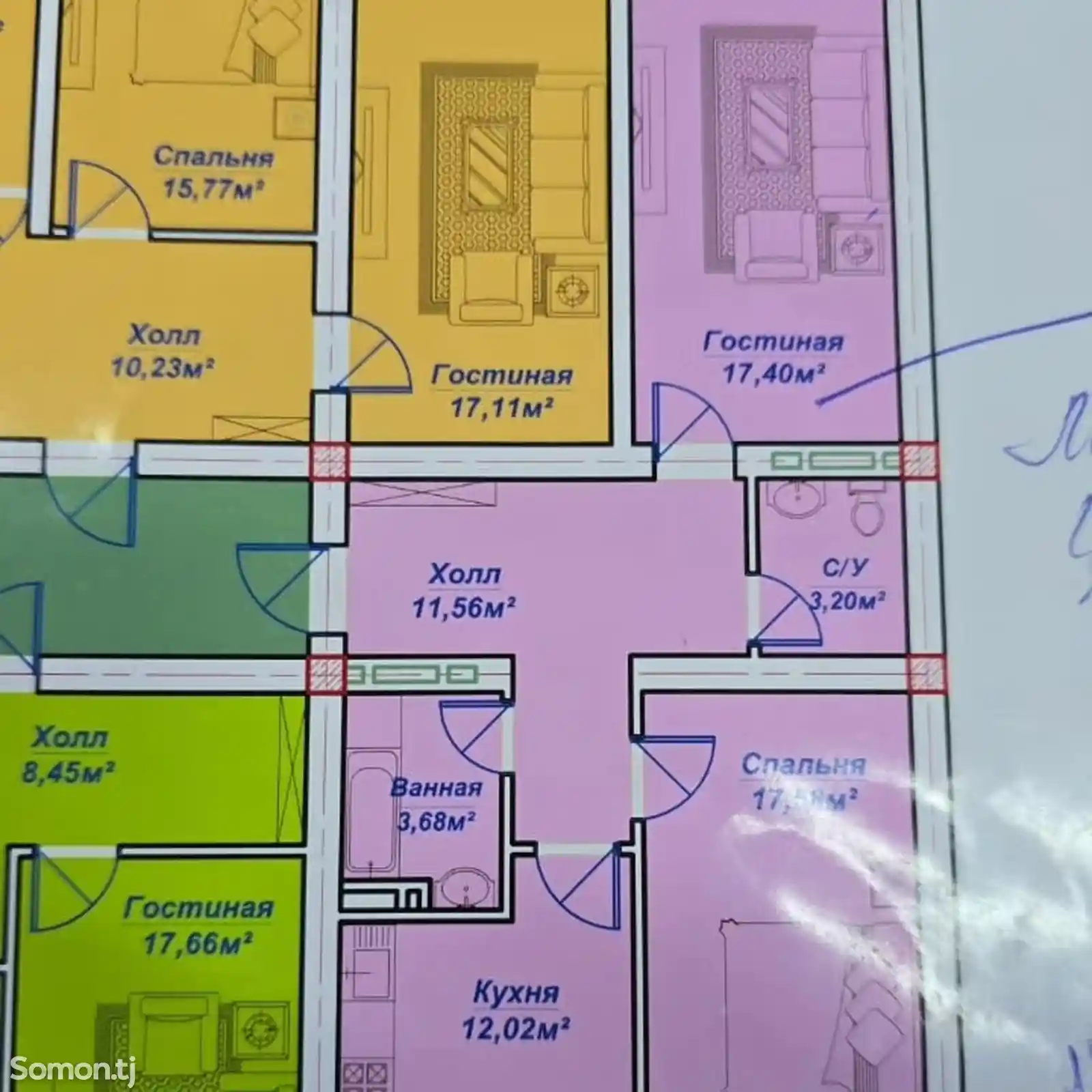 2-комн. квартира, 5 этаж, 66 м², к. Хуросон-3